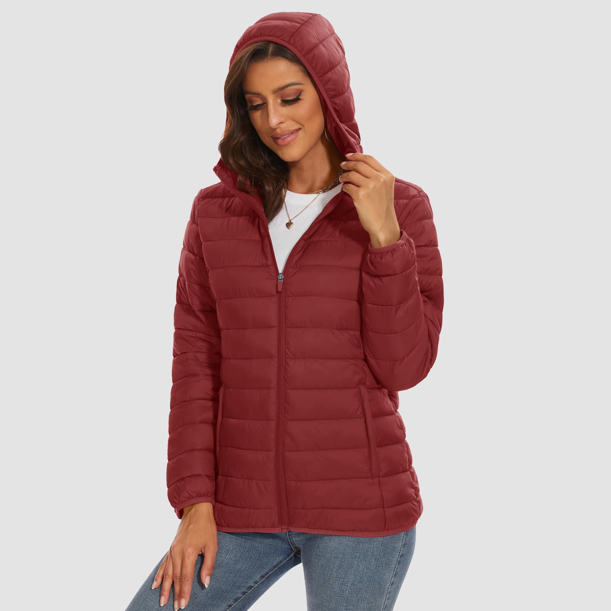 Women's Hooded Lightweight Puffer Jacket Full Zip Winter Coat - MAGCOMSEN