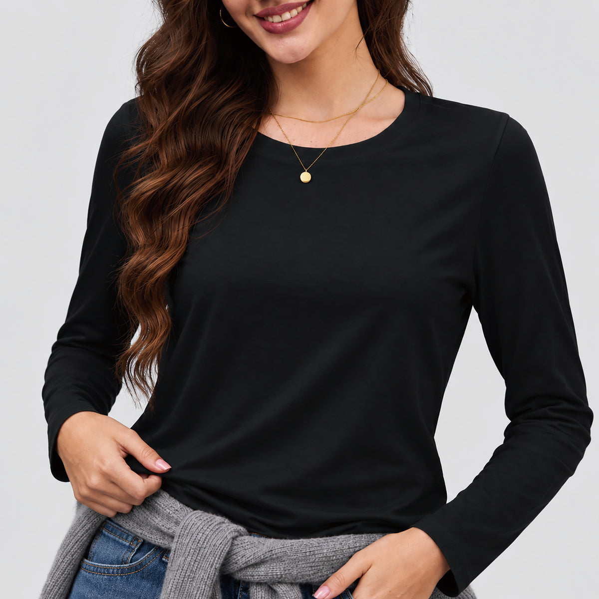 Women's Cotton Long Sleeve Crew Neck T Shirt Soft Casual Basic Tee