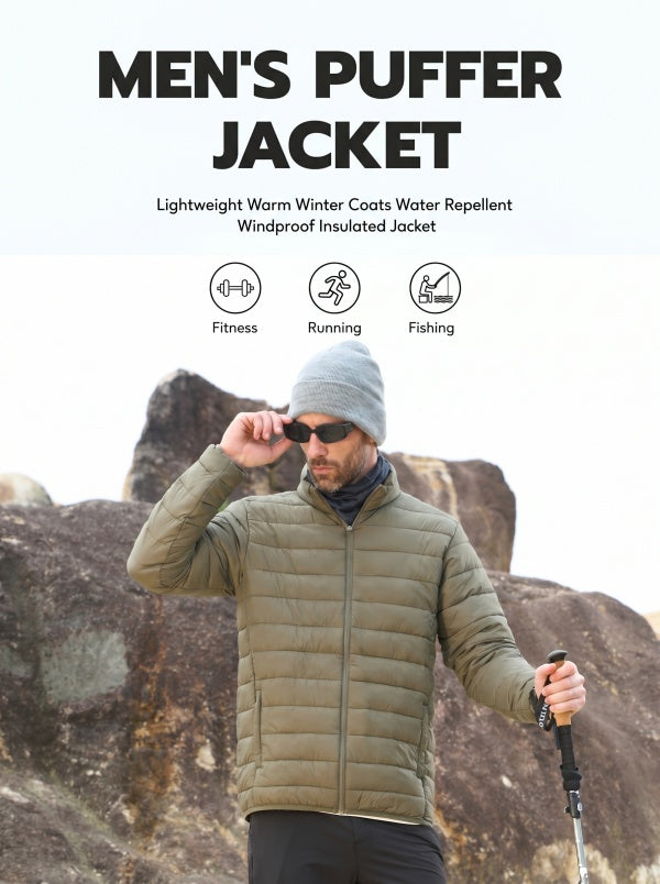 Men's Lightweight Quilted Stand Collar Puffer Jacket