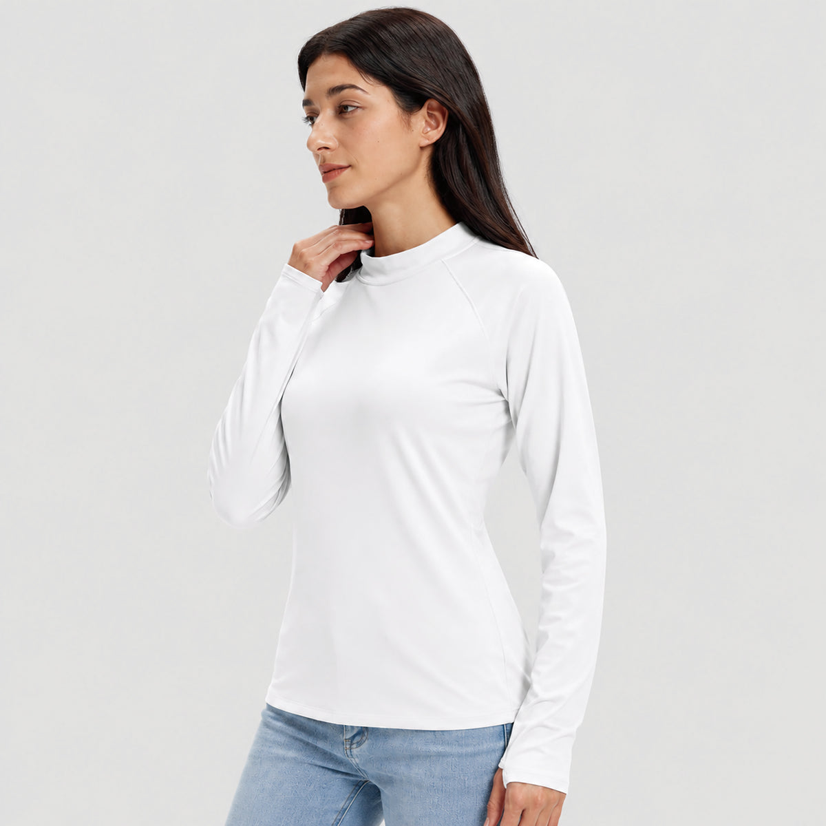 Women's Fleece Lined Thermal Shirt Mock Neck Long Sleeve Base Layer