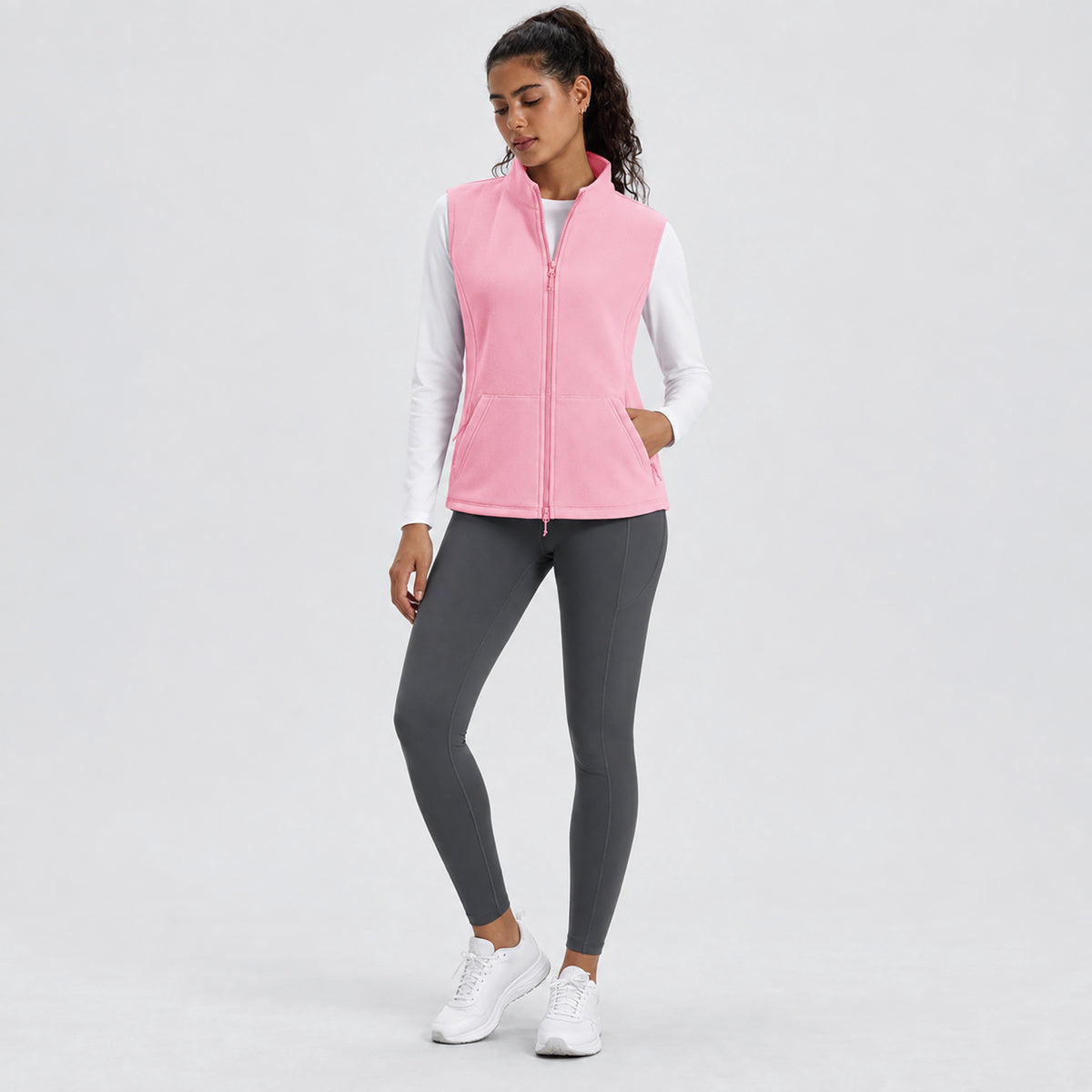 Women's Fleece Vest Lightweight Zip Up Sleeveless Warm Layer with Pockets