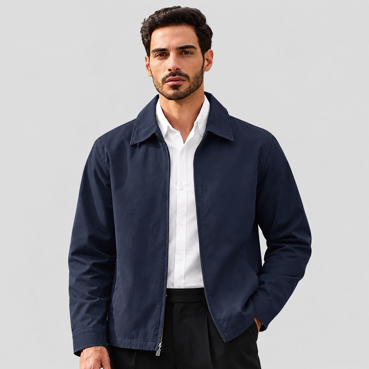 Men's Lightweight Cotton Jacket Full Zip with 3 Pockets