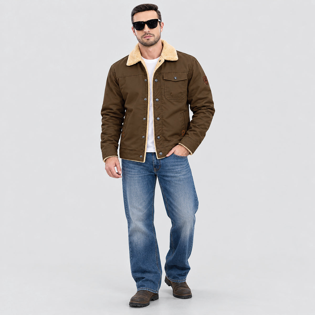 Men's Sherpa Lined Trucker Jacket | Casual Denim Canvas Coat