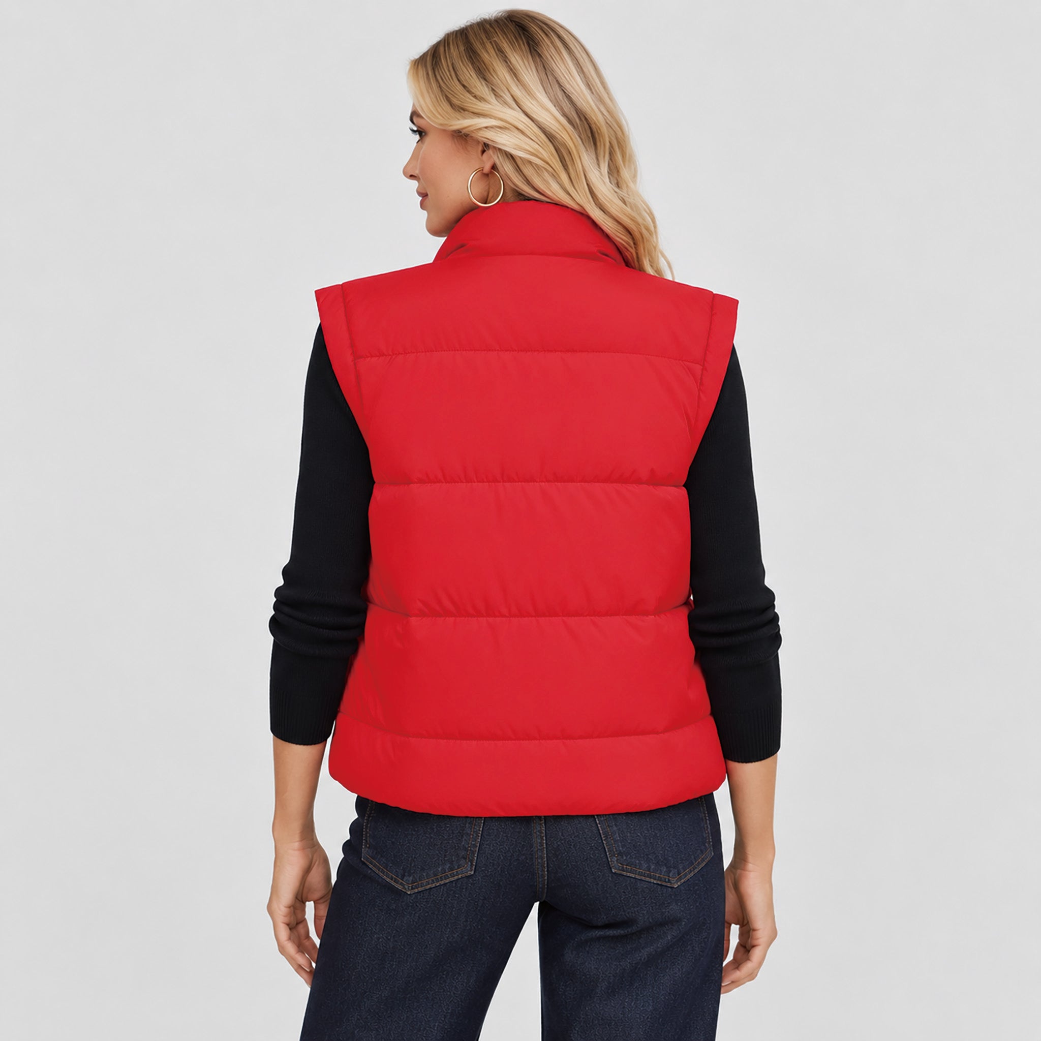 Womens Lightweight Cropped Puffer Vest with Stand Collar