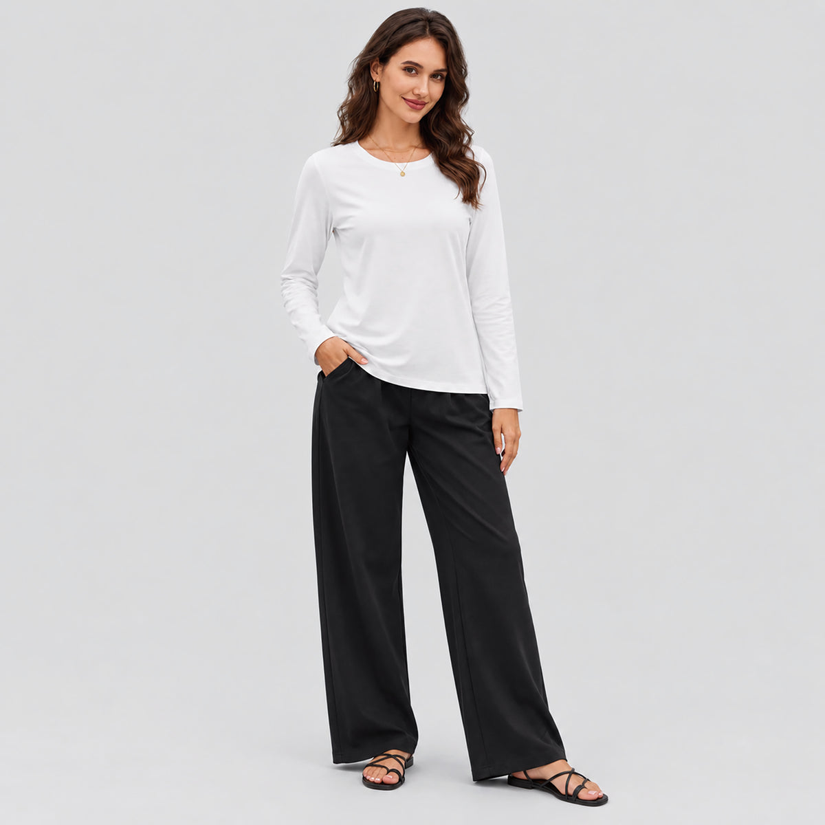Women's Cotton Long Sleeve Crew Neck T Shirt Soft Casual Basic Tee