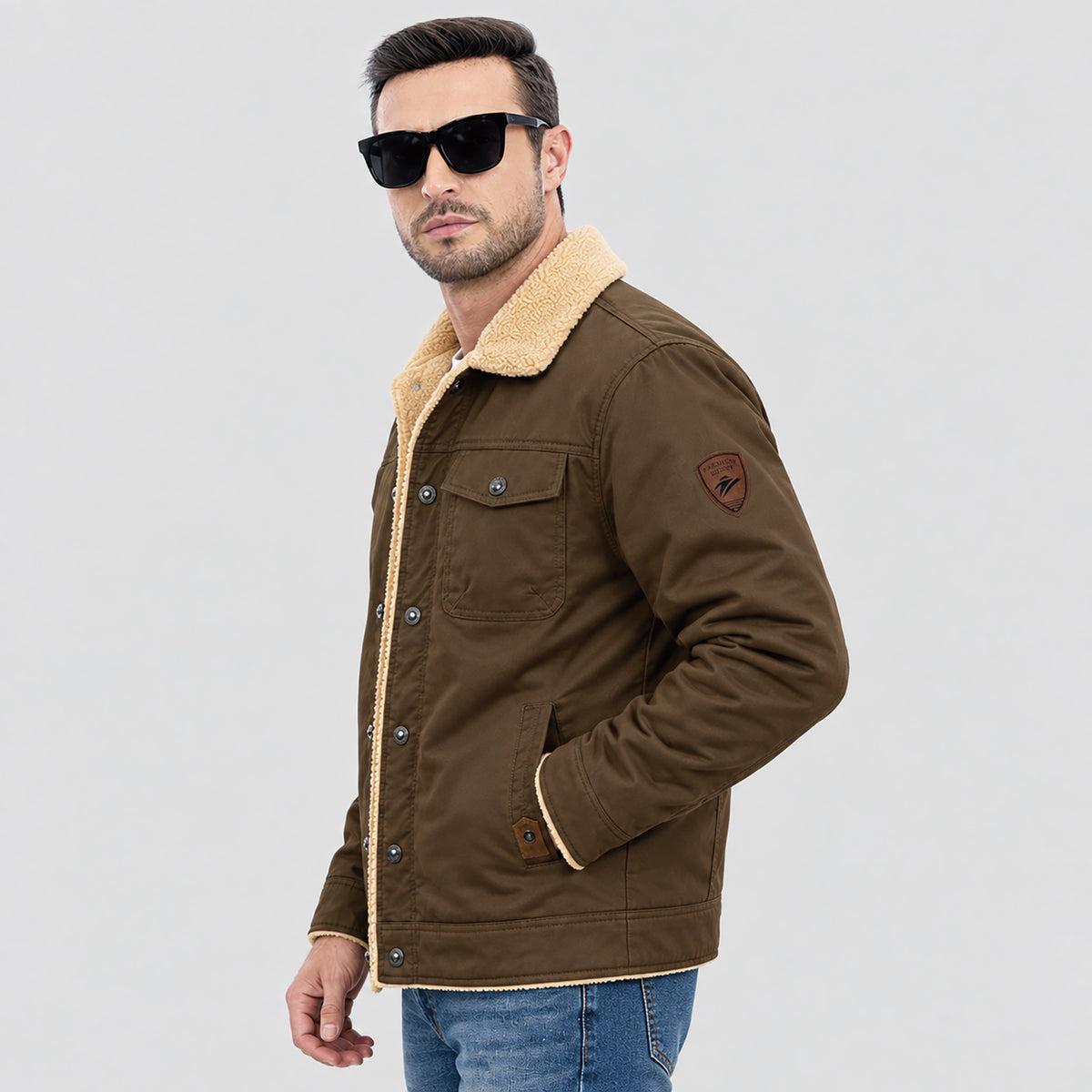 Men's Sherpa Lined Trucker Jacket | Casual Denim Canvas Coat