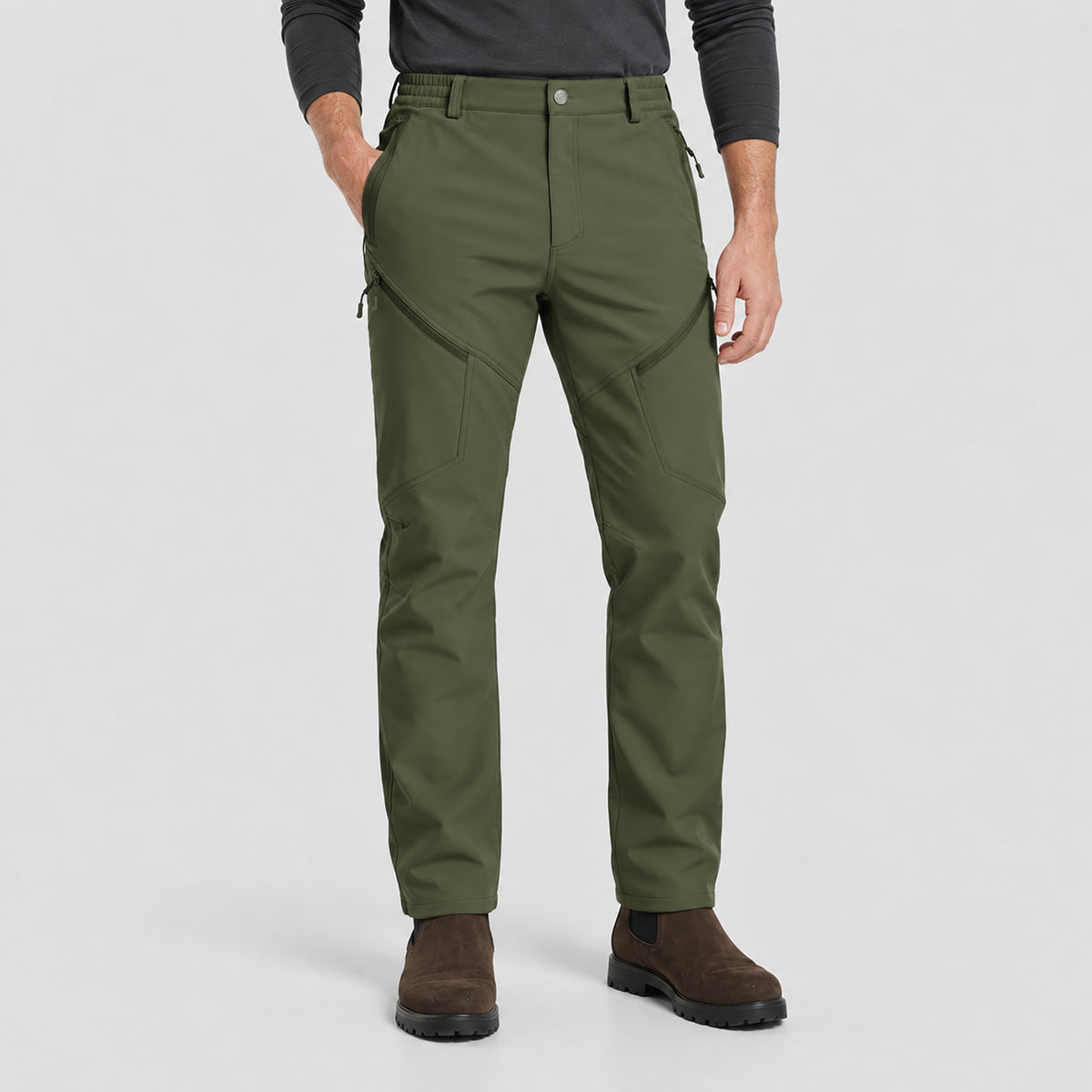 Men's Fleece Lined Softshell Pants Waterproof Hiking Pants with Pockets