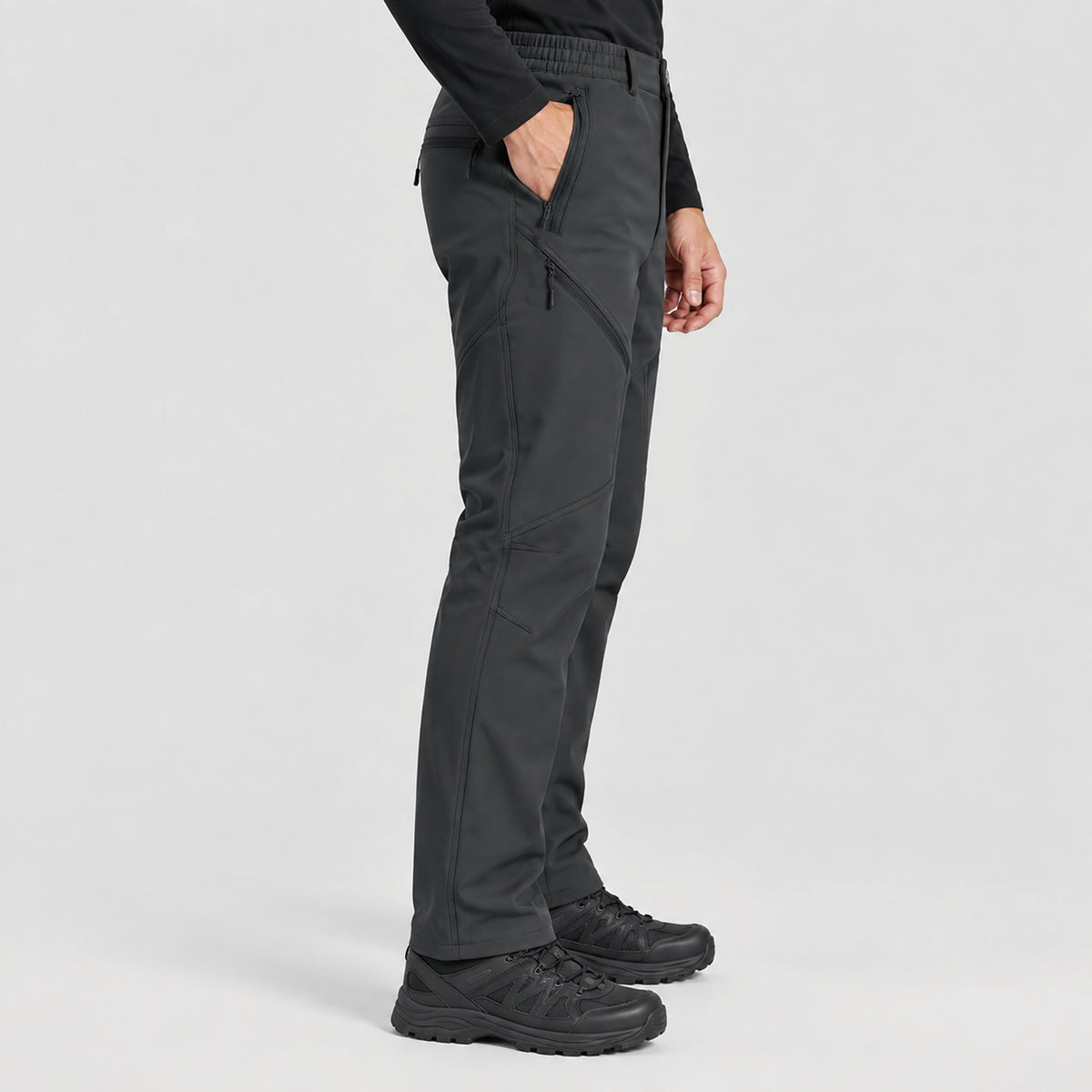 Men's Fleece Lined Softshell Pants Waterproof Hiking Pants with Pockets