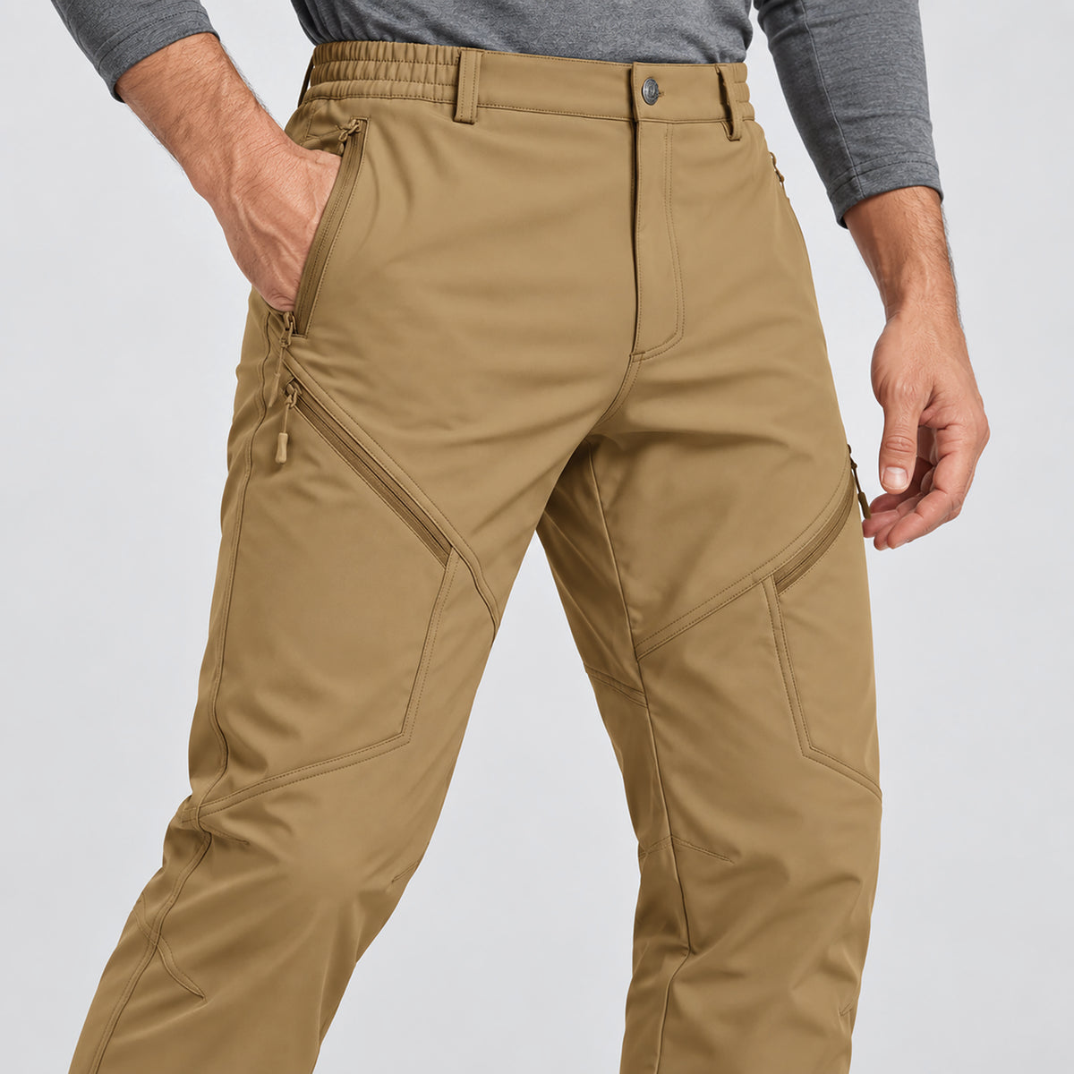 Men's Fleece Lined Softshell Pants Waterproof Hiking Pants with Pockets