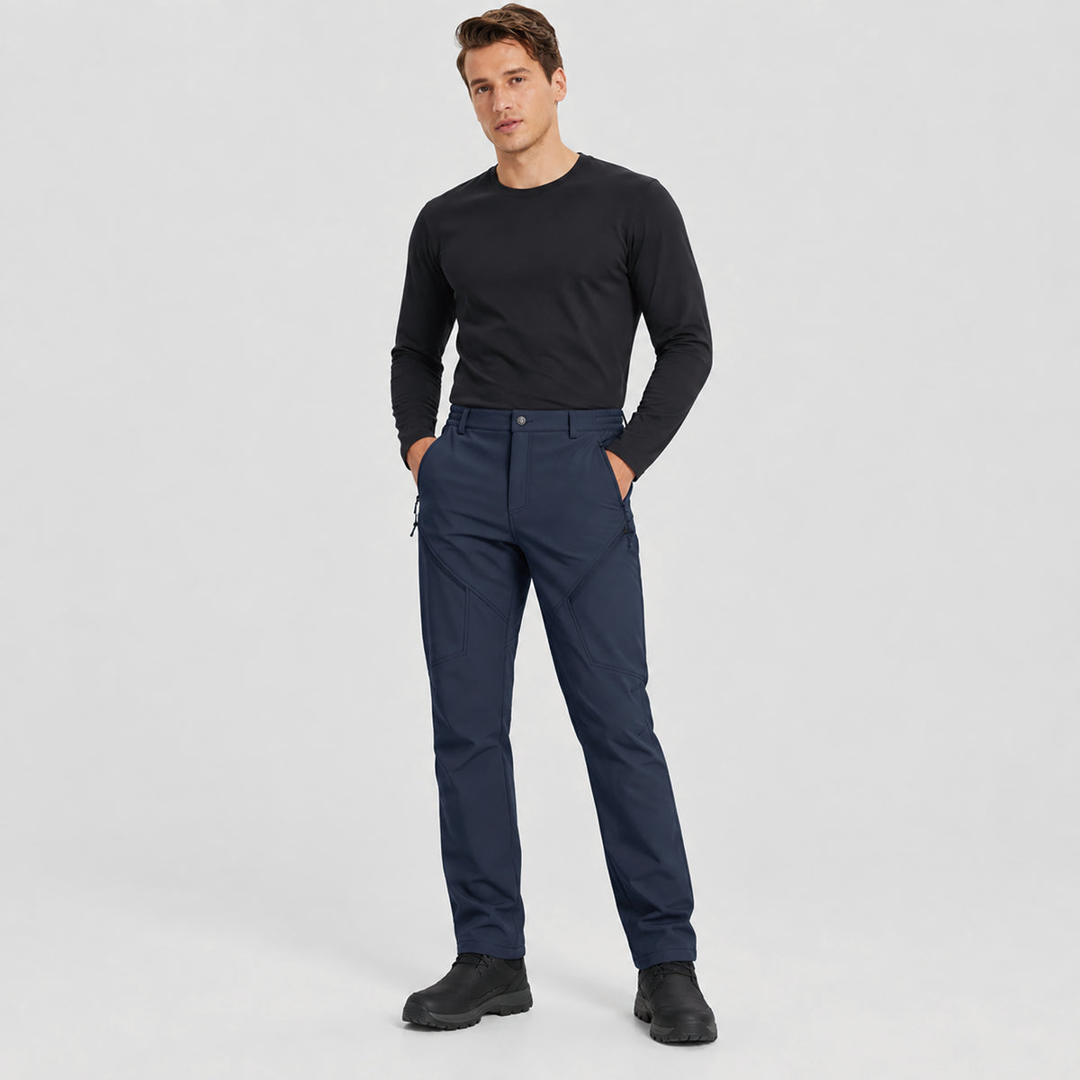 Men's Fleece Lined Softshell Pants Waterproof Hiking Pants with Pockets