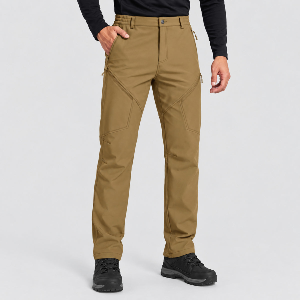 Men's Fleece Lined Softshell Pants Waterproof Hiking Pants with Pockets