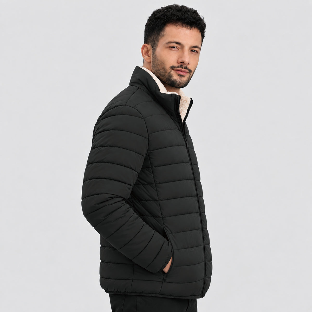 Men's Lightweight Puffer Jacket Sherpa Lined Warm Winter Coat