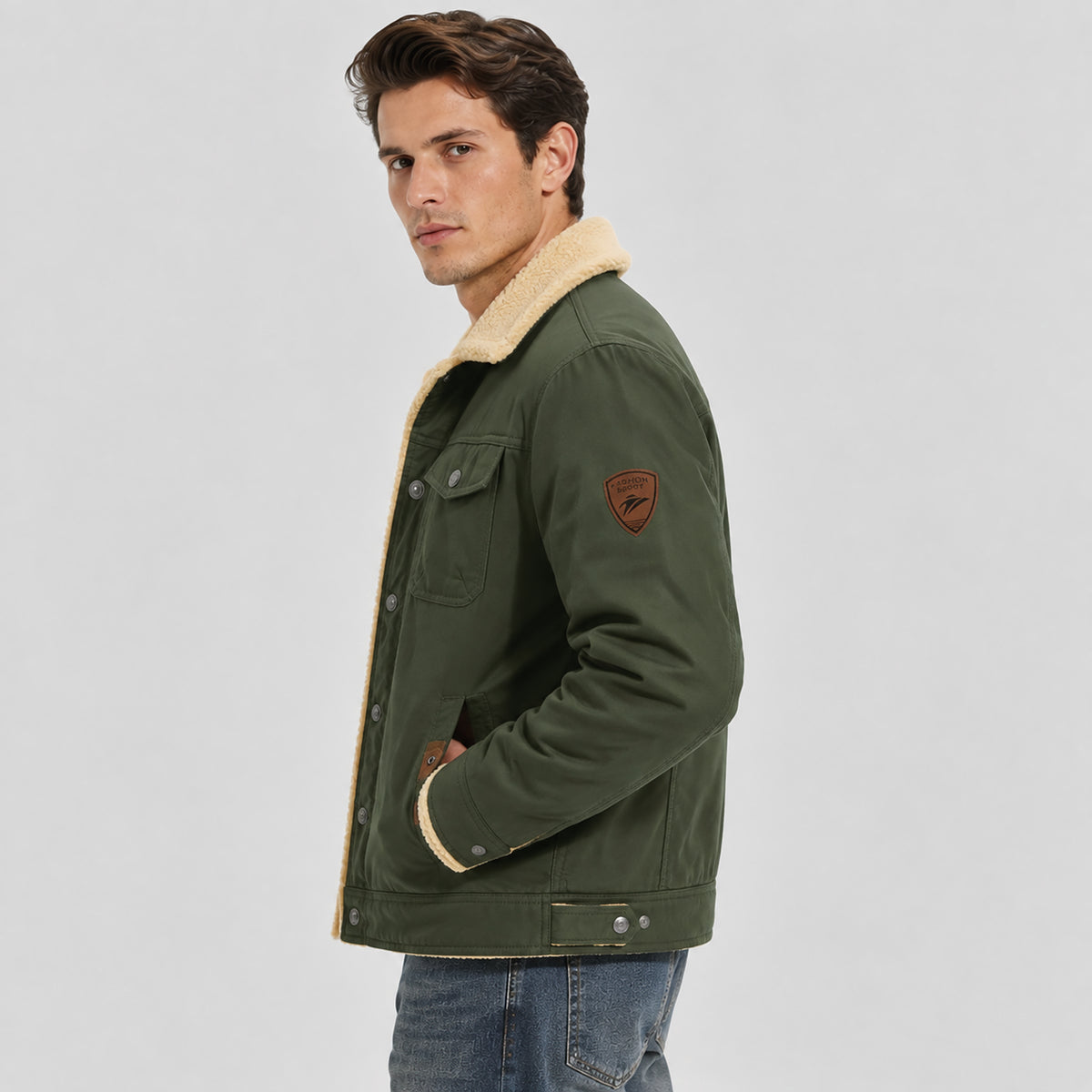 Men's Sherpa Lined Trucker Jacket | Casual Denim Canvas Coat
