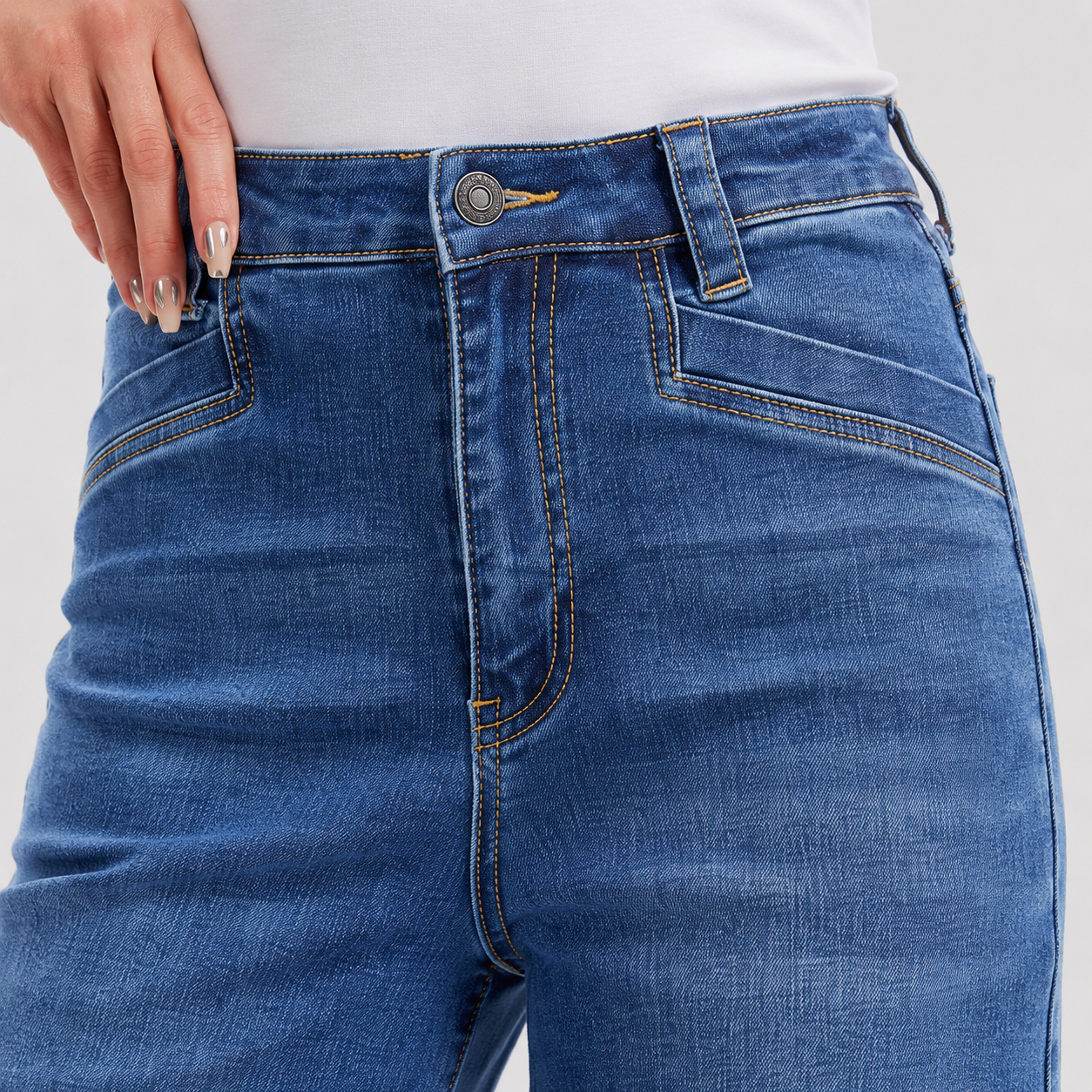 Women's High Waisted Wide Leg Jeans - Stretch Denim Pants with Raw Hem
