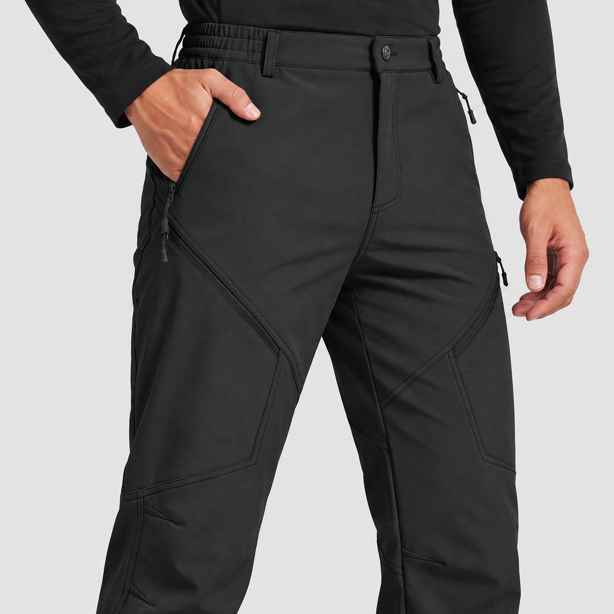 Men's Fleece Lined Softshell Pants Waterproof Hiking Pants with Pockets