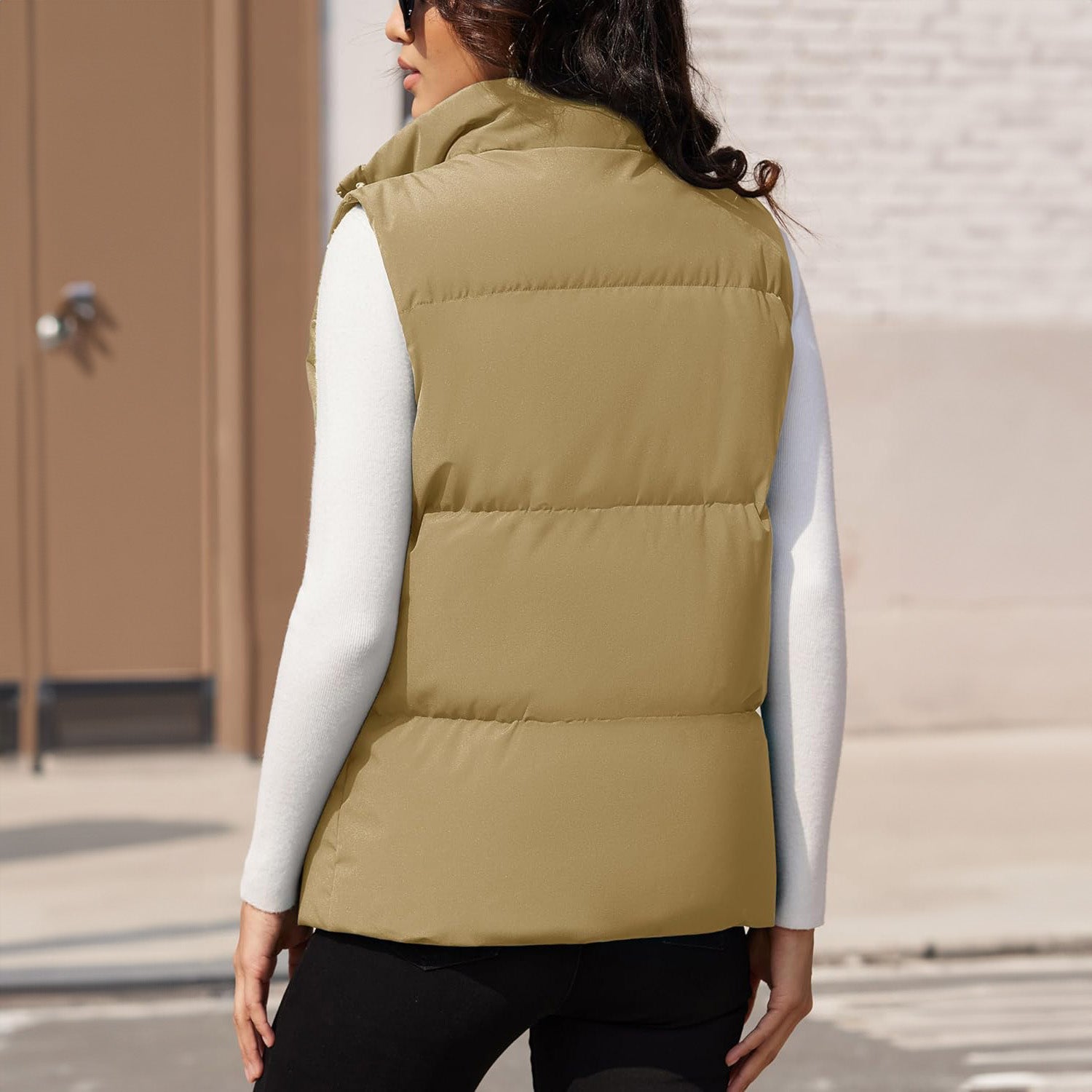 Khaki Women's Oversized Puffer Vest - MAGCOMSEN