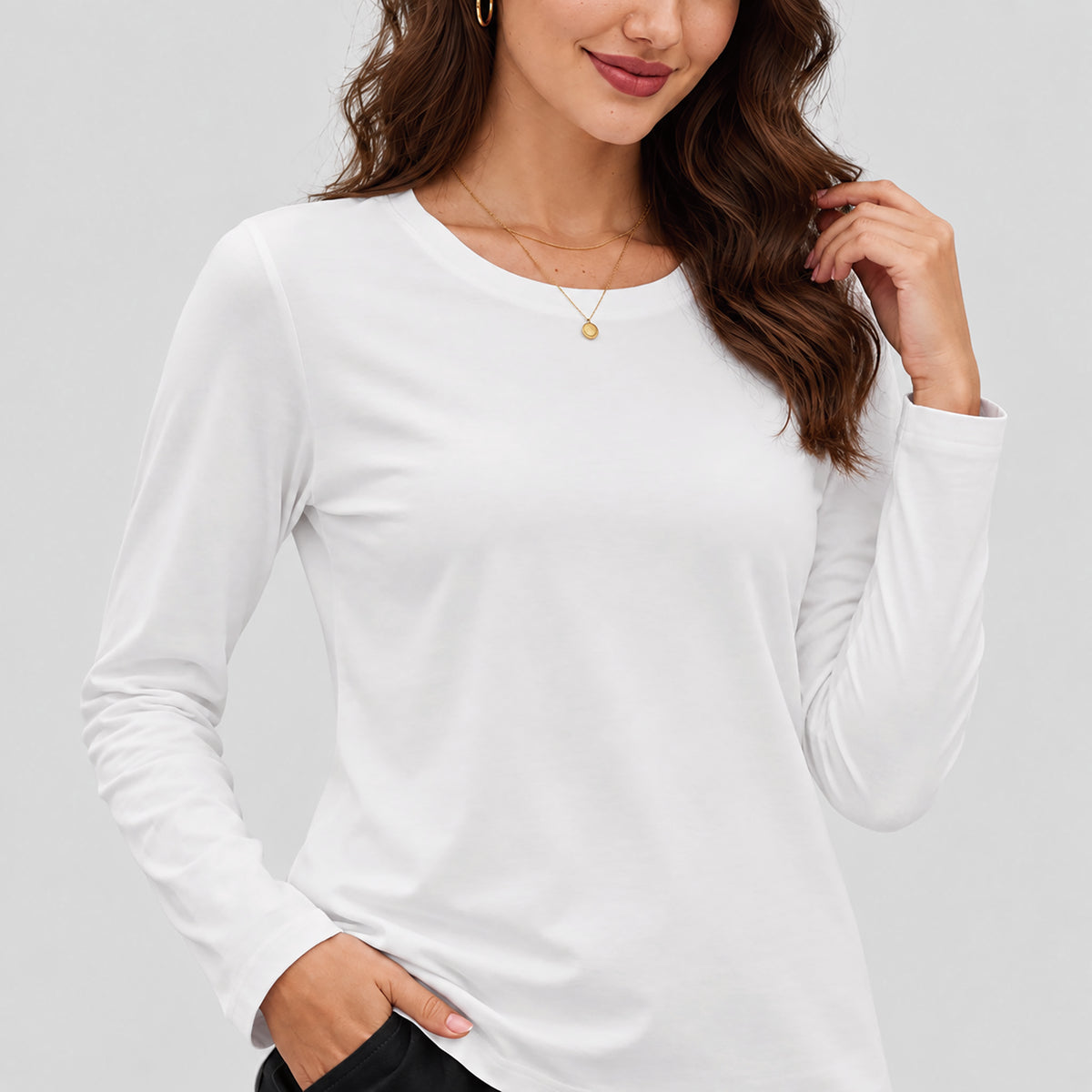 Women's Cotton Long Sleeve Crew Neck T Shirt Soft Casual Basic Tee