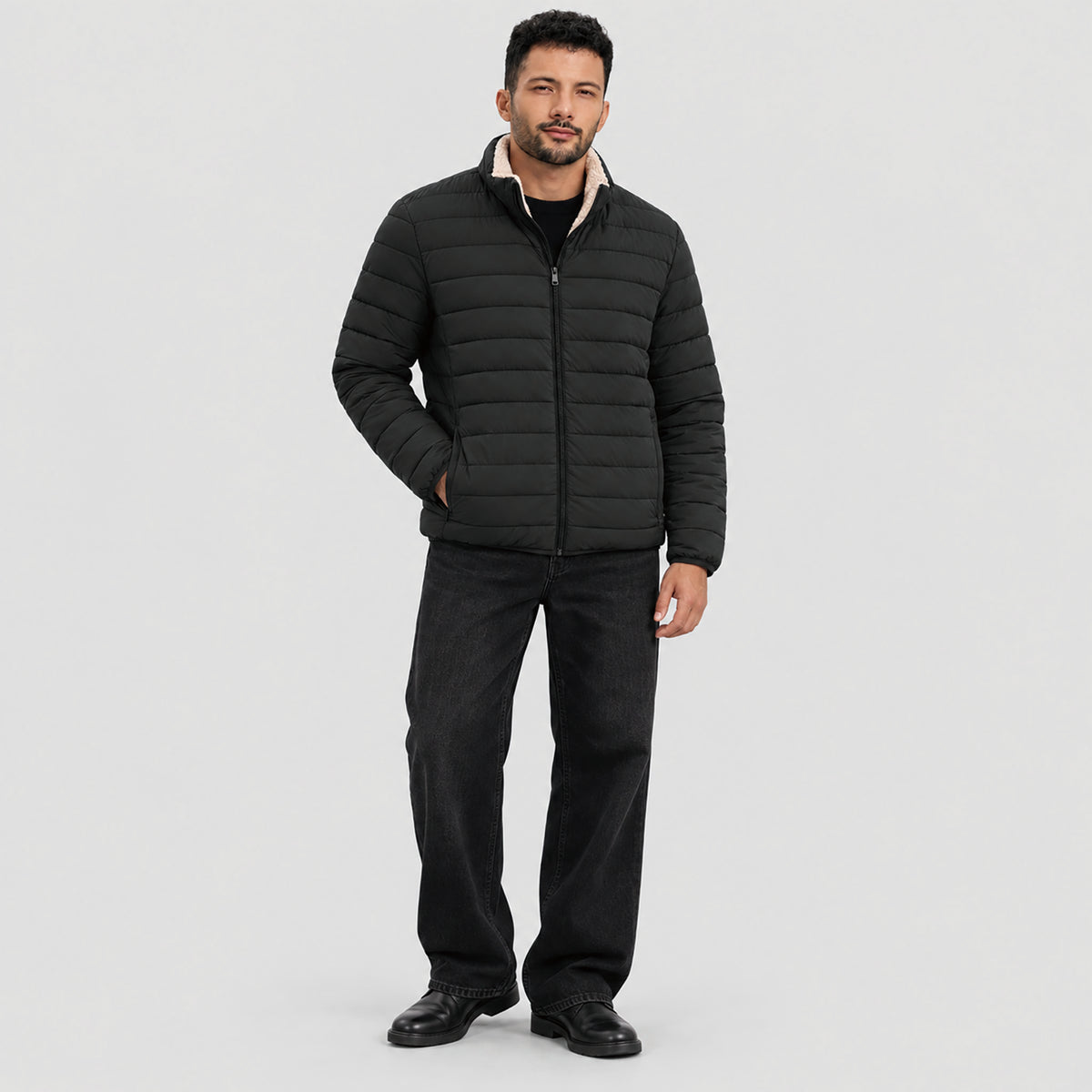 Men's Lightweight Puffer Jacket Sherpa Lined Warm Winter Coat