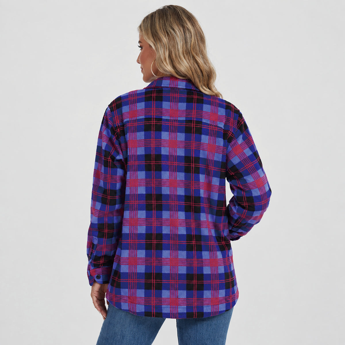 Women's Sherpa Lined Plaid Shacket Warm Flannel Jacket for Fall Winter