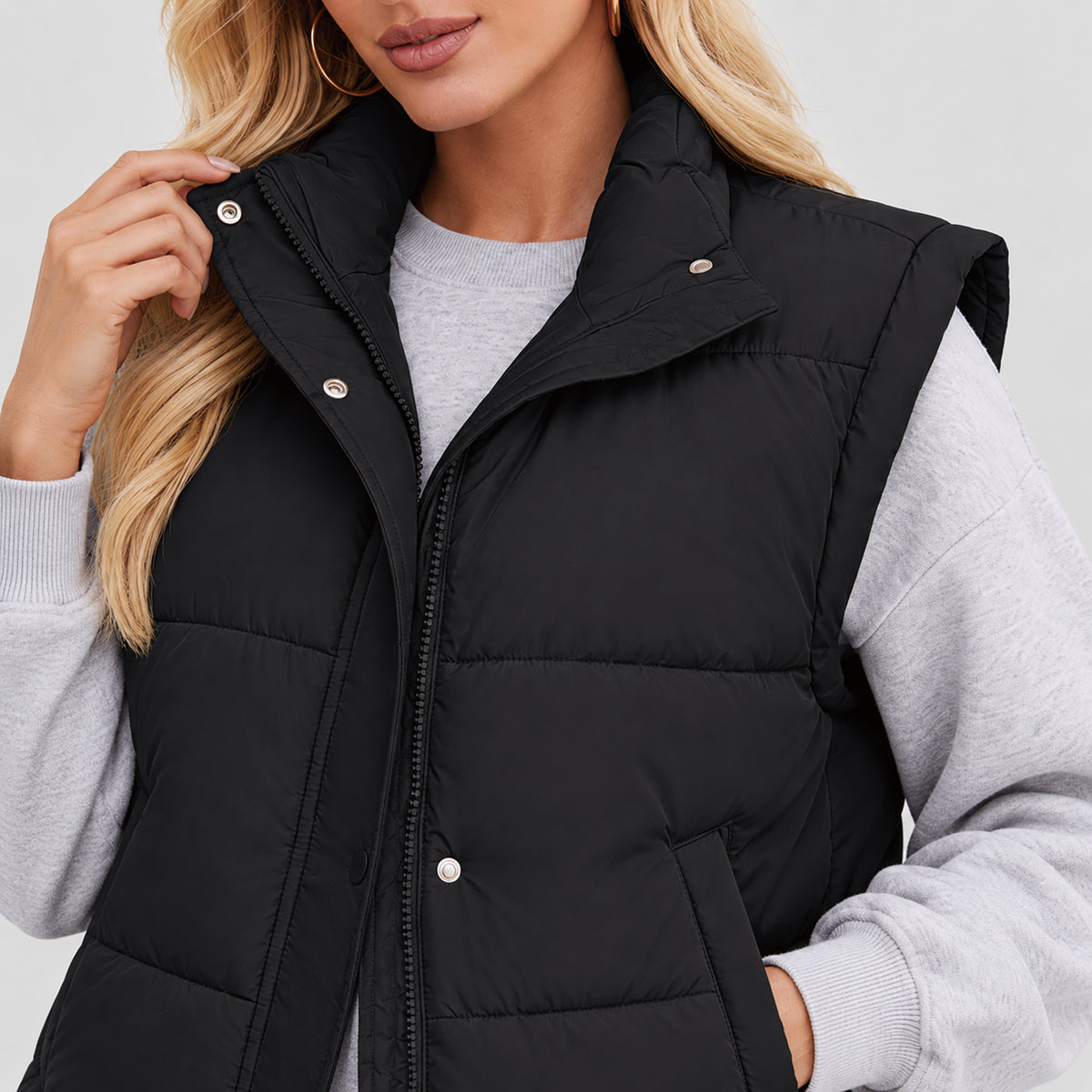 Womens Lightweight Cropped Puffer Vest with Stand Collar