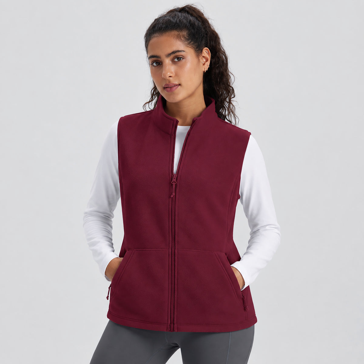 Women's Fleece Vest Lightweight Zip Up Sleeveless Warm Layer with Pockets