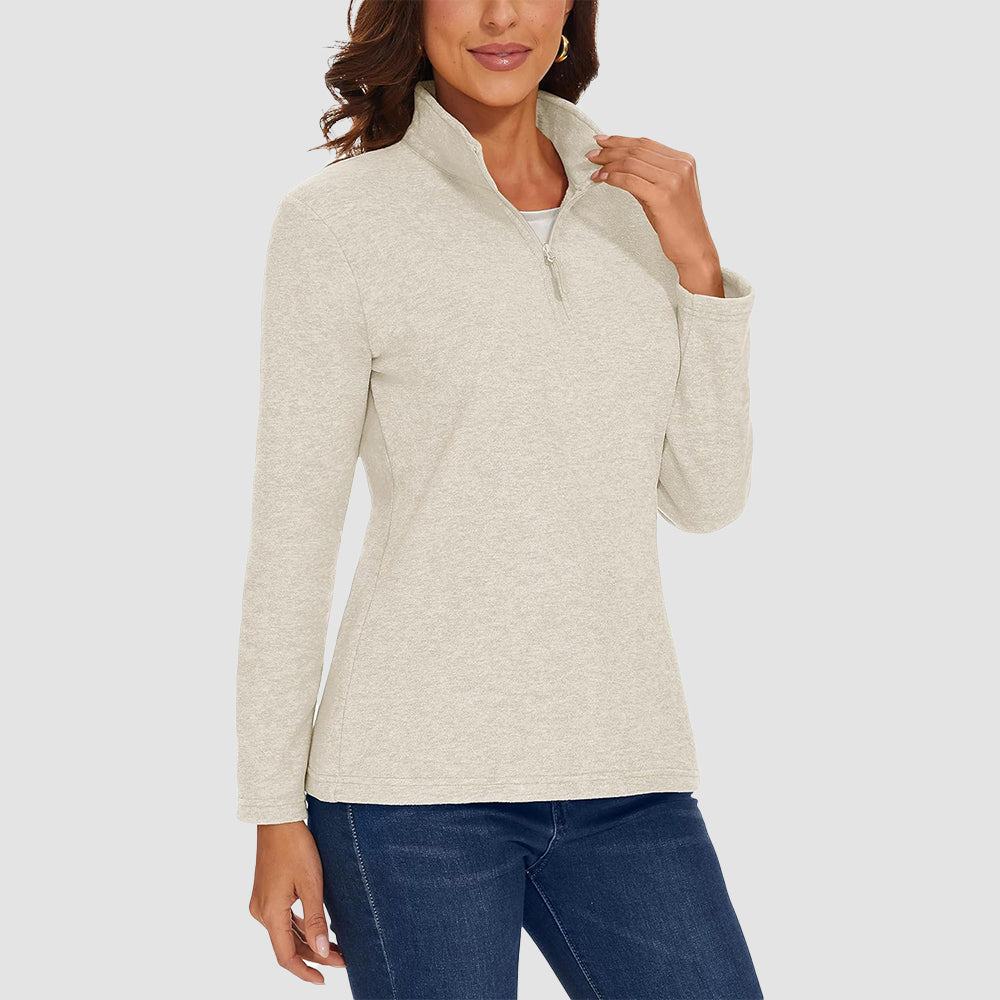 Women's Quarter Zip Fleece Pullover Sweatshirt Athletic Top