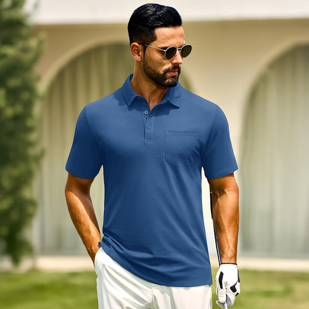 Men's Cotton Polo Shirts - Breathable Short Sleeve Golf Tee