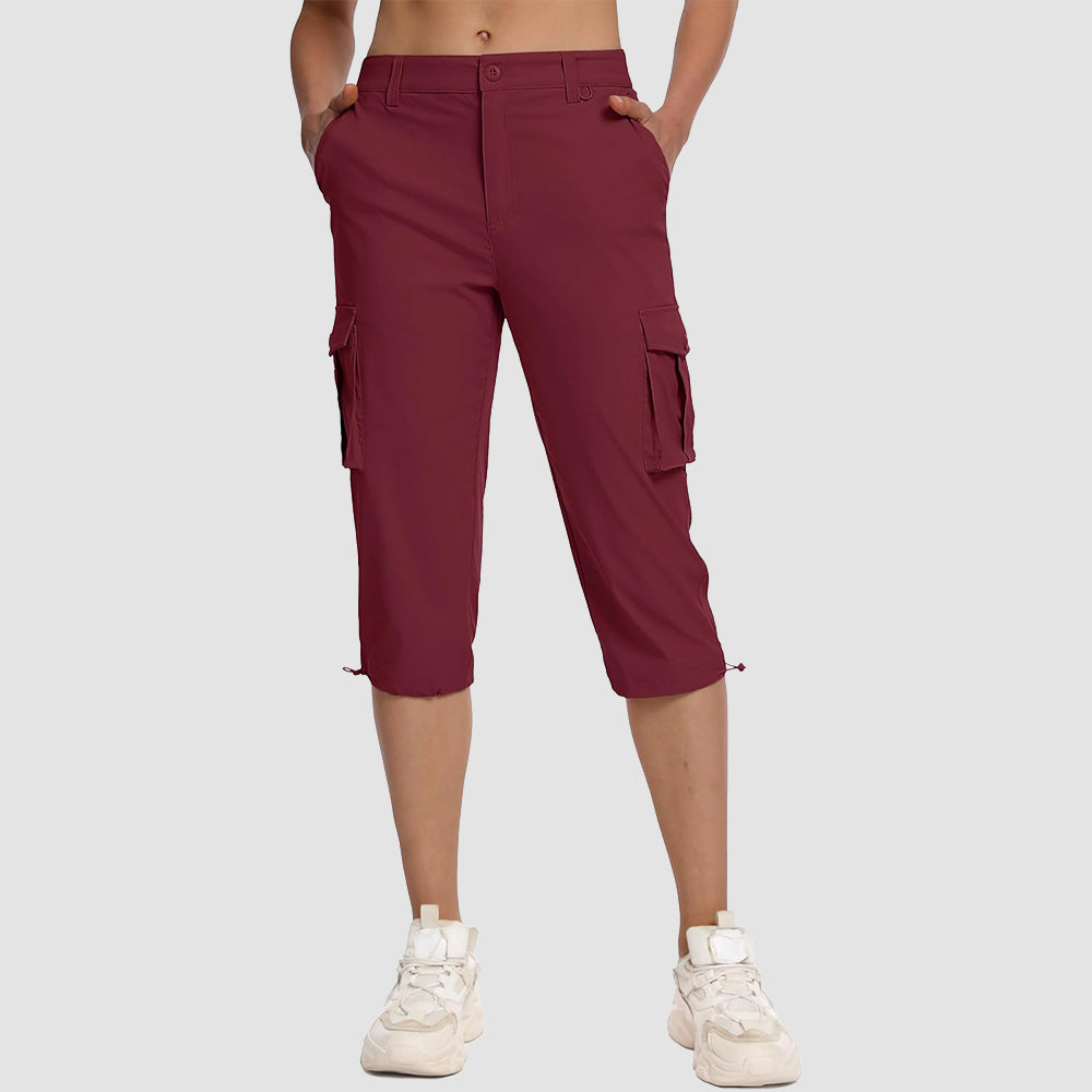 Women's Lightweight Cargo Capris with 6 Pockets Light Grey by MAGCOMSEN #Color_Wine Red