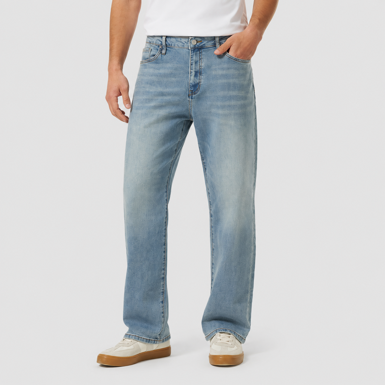 Men's Stretch Flare Jeans - Light Wash Bootcut Denim Pants