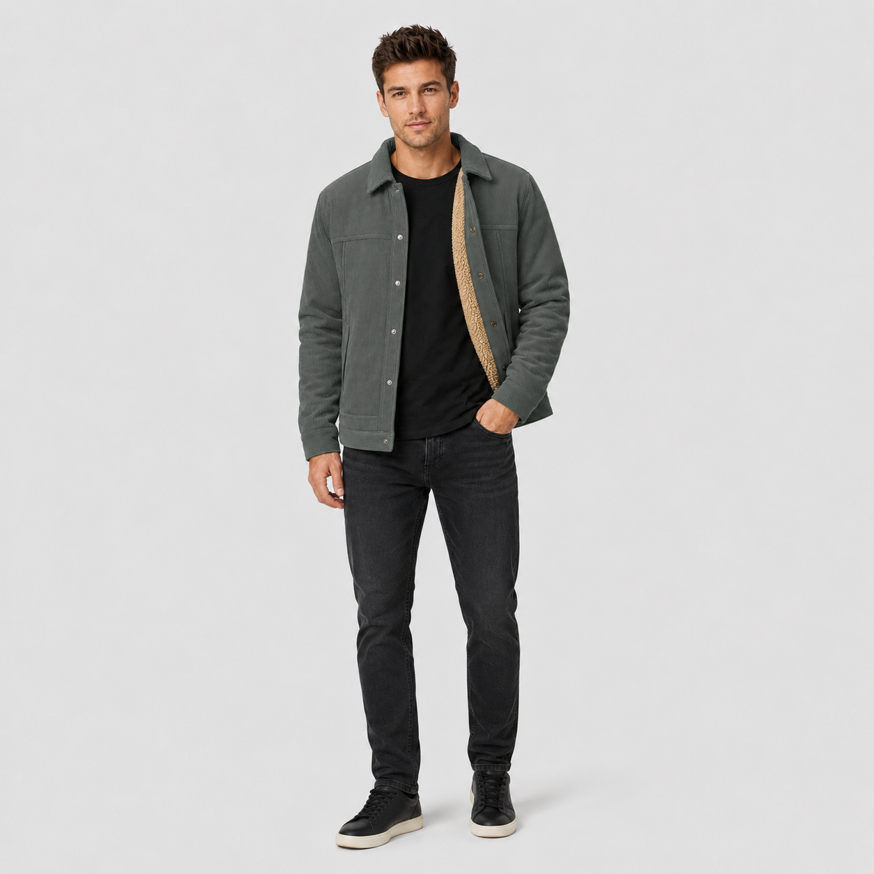 Men's Sherpa-Lined Corduroy Winter Jacket
