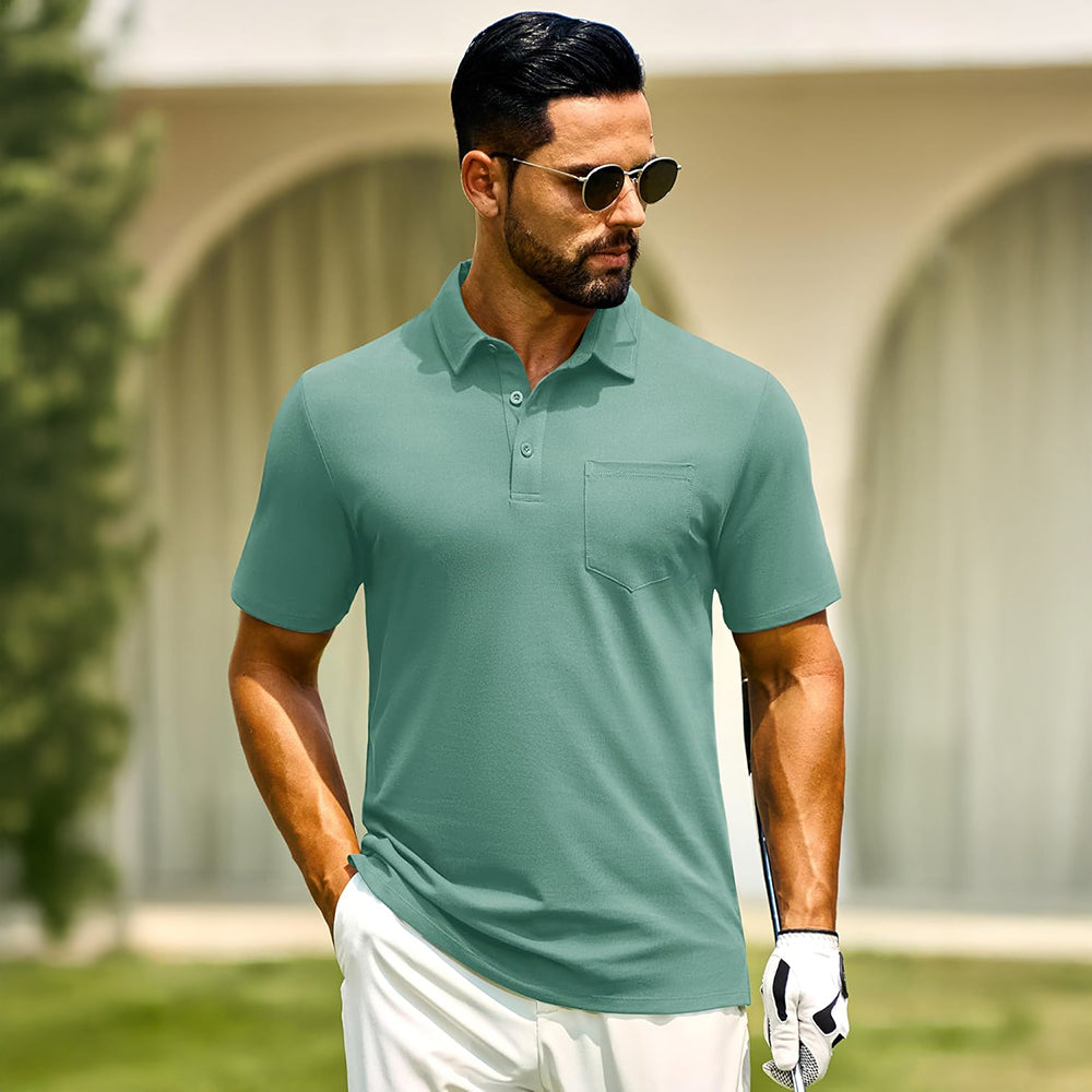 Men's Cotton Polo Shirts - Breathable Short Sleeve Golf Tee