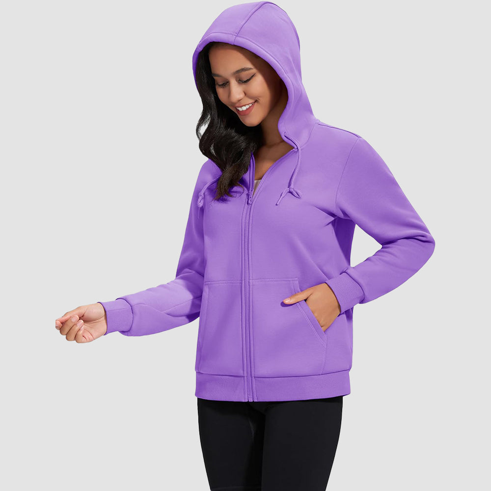 Women's Fleece Jacket - Full Zip, Hood & Pockets