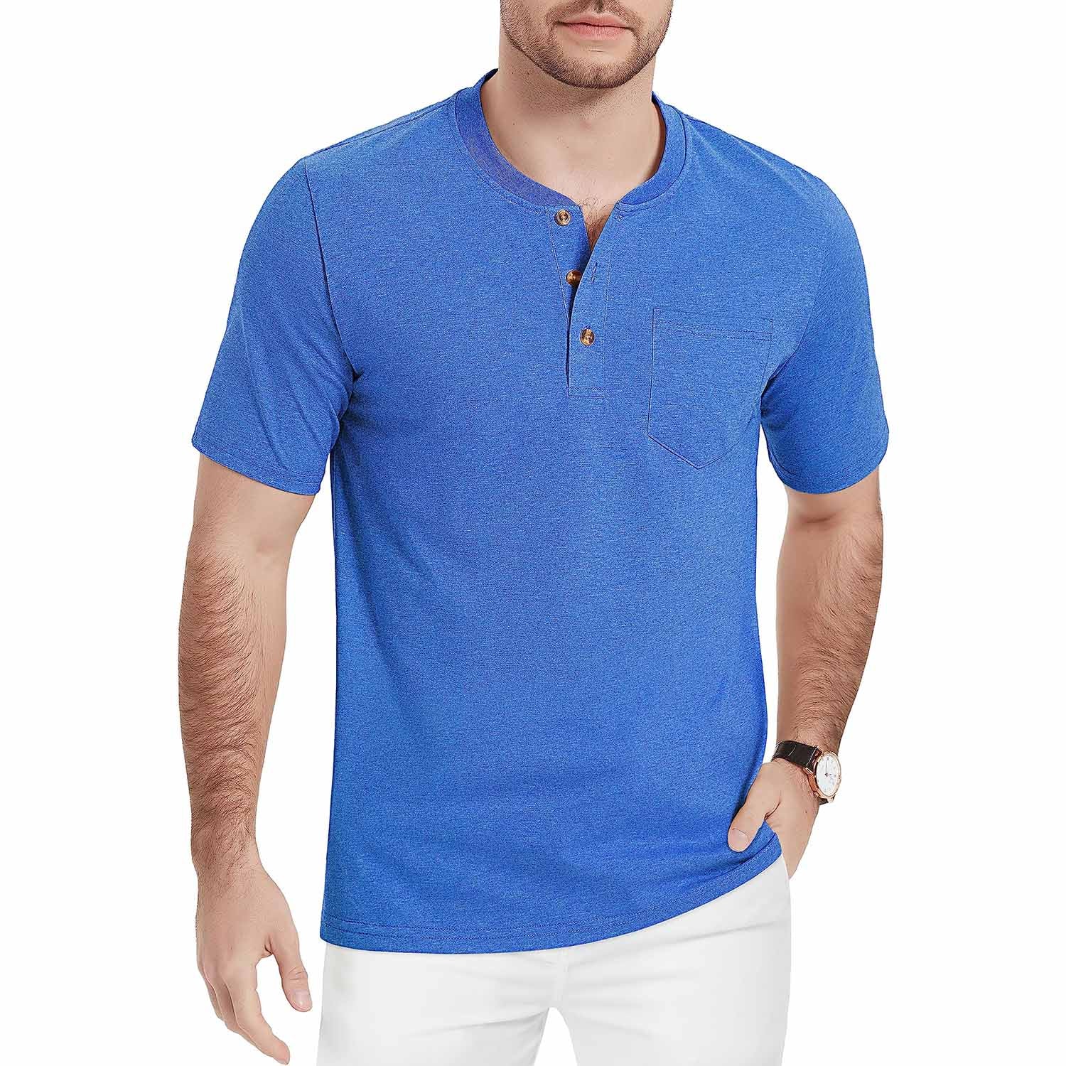 Men's Slim Fit Short Sleeve Sun Protection Henley Shirt - MAGCOMSEN