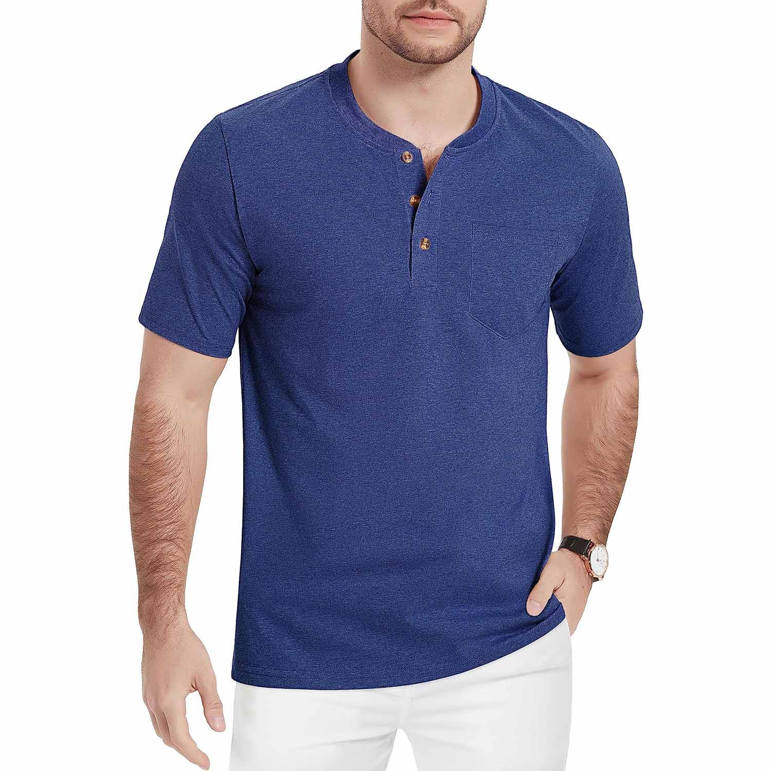 Men's Slim Fit Short Sleeve Sun Protection Henley Shirt - MAGCOMSEN