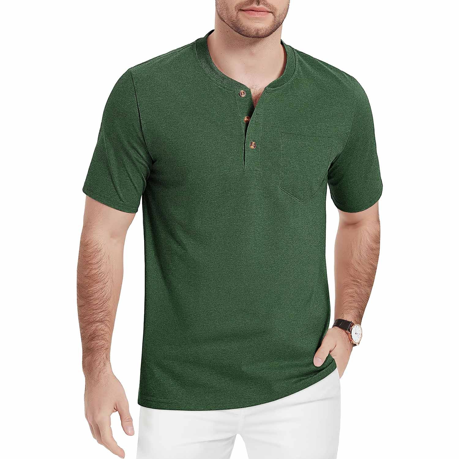 Men's Slim Fit Short Sleeve Sun Protection Henley Shirt - MAGCOMSEN
