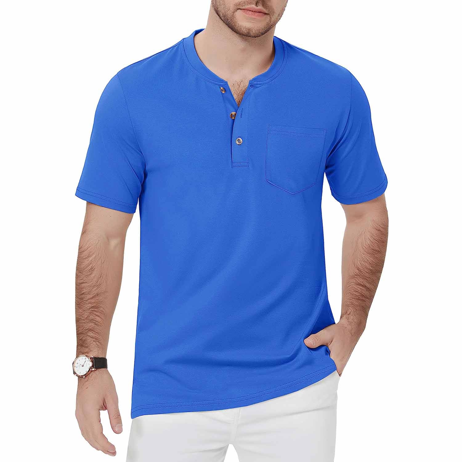 Men's Slim Fit Short Sleeve Sun Protection Henley Shirt - MAGCOMSEN