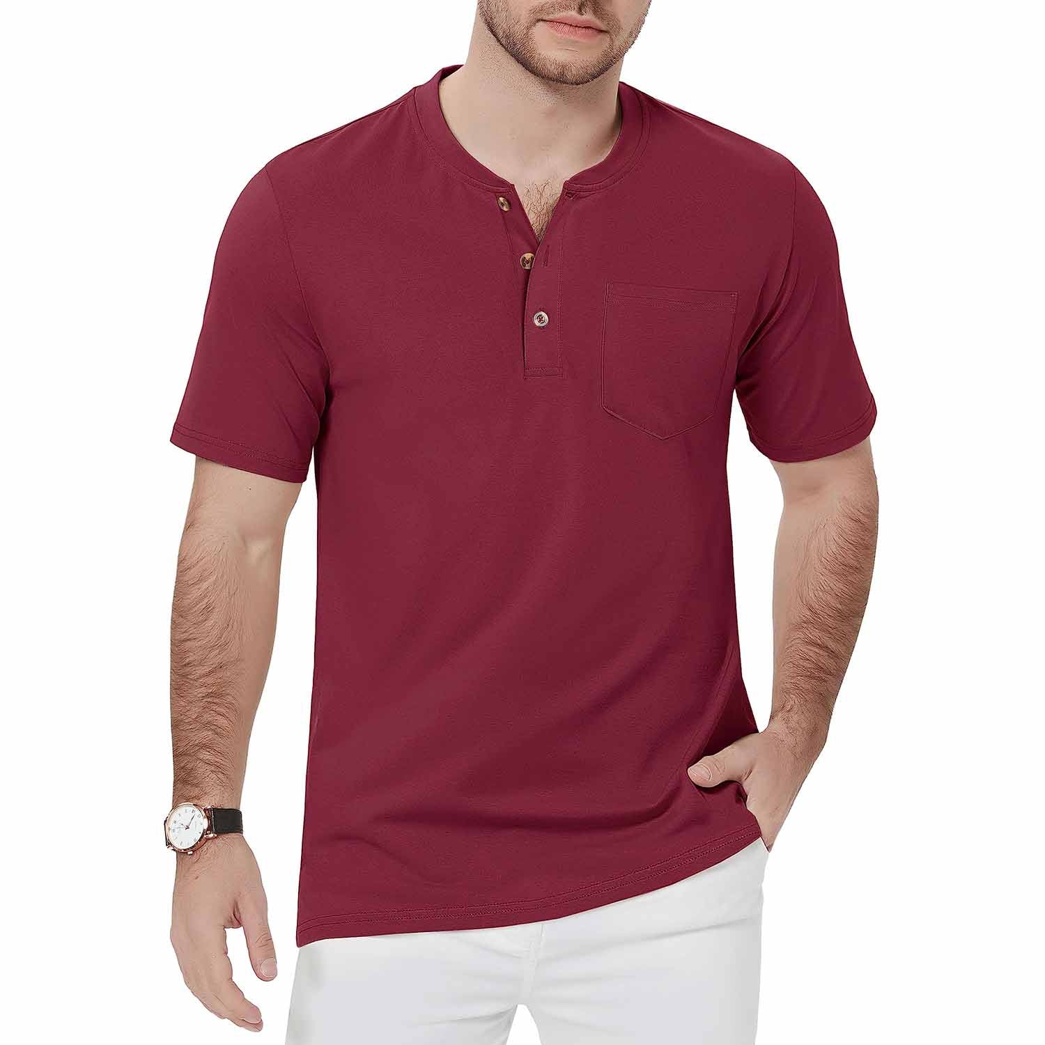Men's Slim Fit Short Sleeve Sun Protection Henley Shirt - MAGCOMSEN
