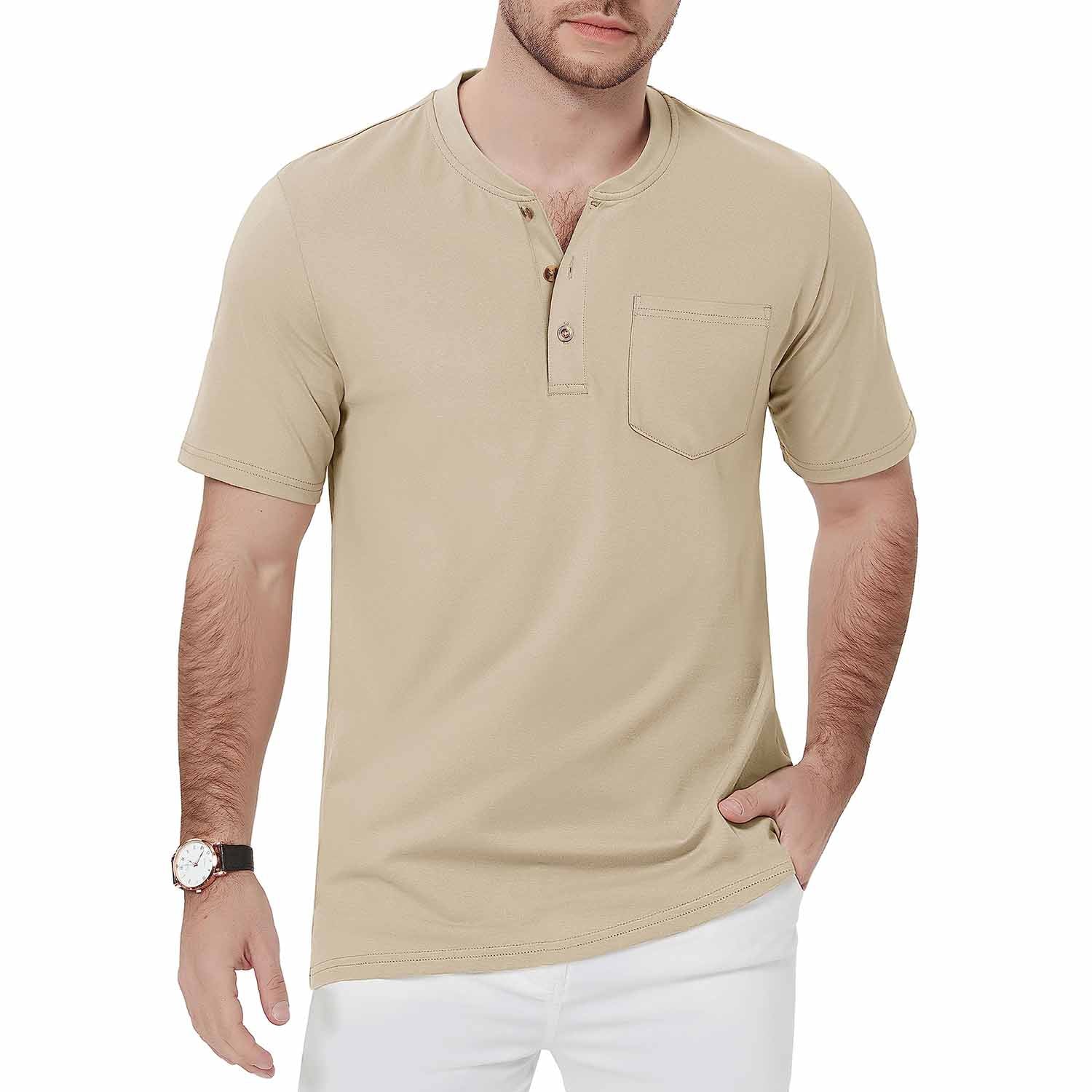 Men's Slim Fit Short Sleeve Sun Protection Henley Shirt - MAGCOMSEN