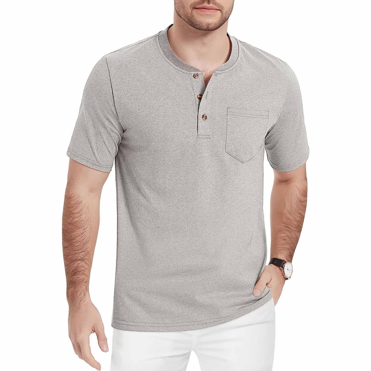 Men's Slim Fit Short Sleeve Sun Protection Henley Shirt - MAGCOMSEN