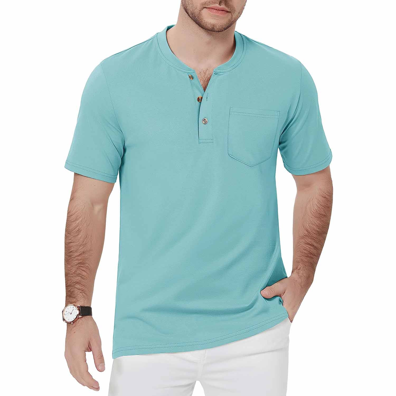 Men's Slim Fit Short Sleeve Sun Protection Henley Shirt - MAGCOMSEN