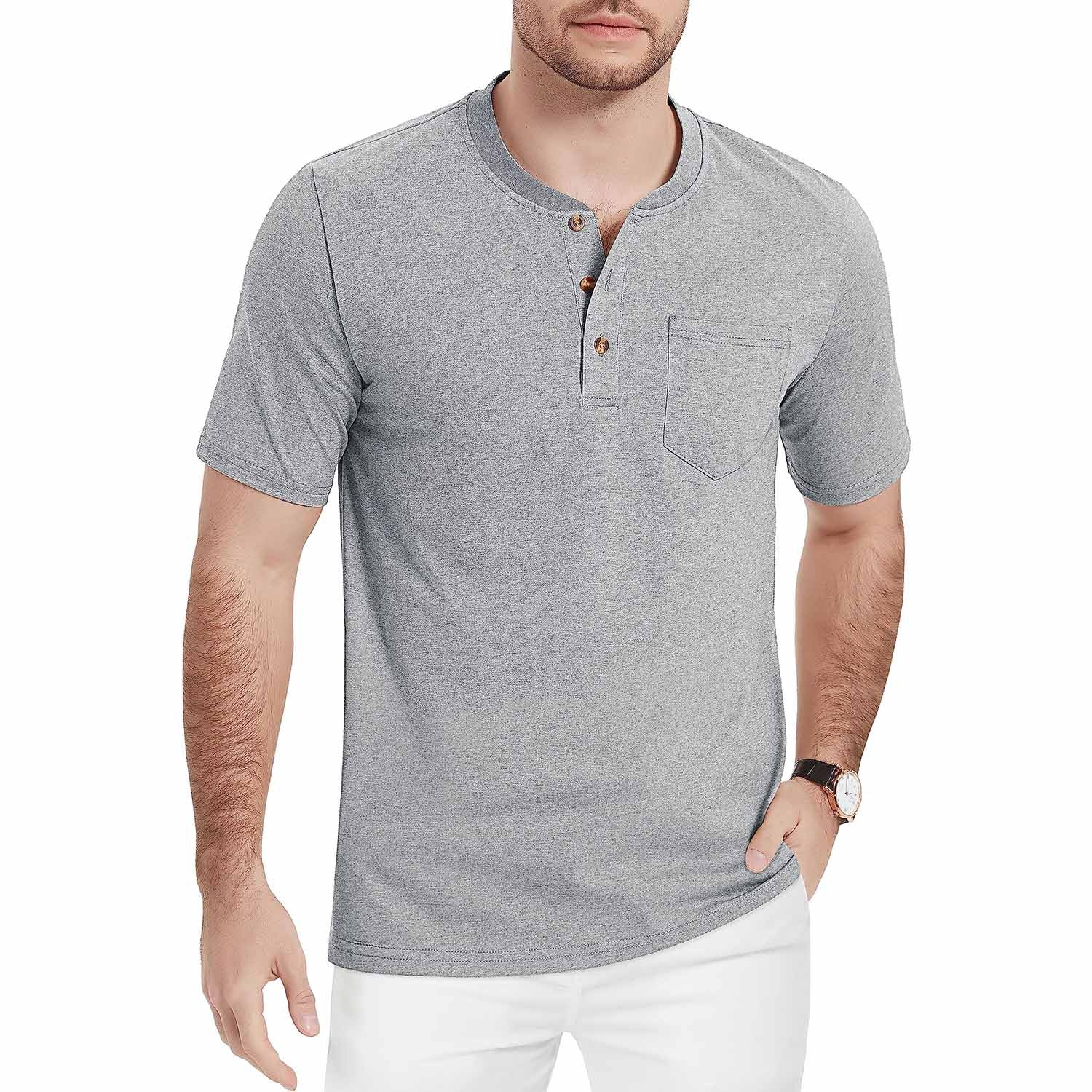 Men's Slim Fit Short Sleeve Sun Protection Henley Shirt - MAGCOMSEN