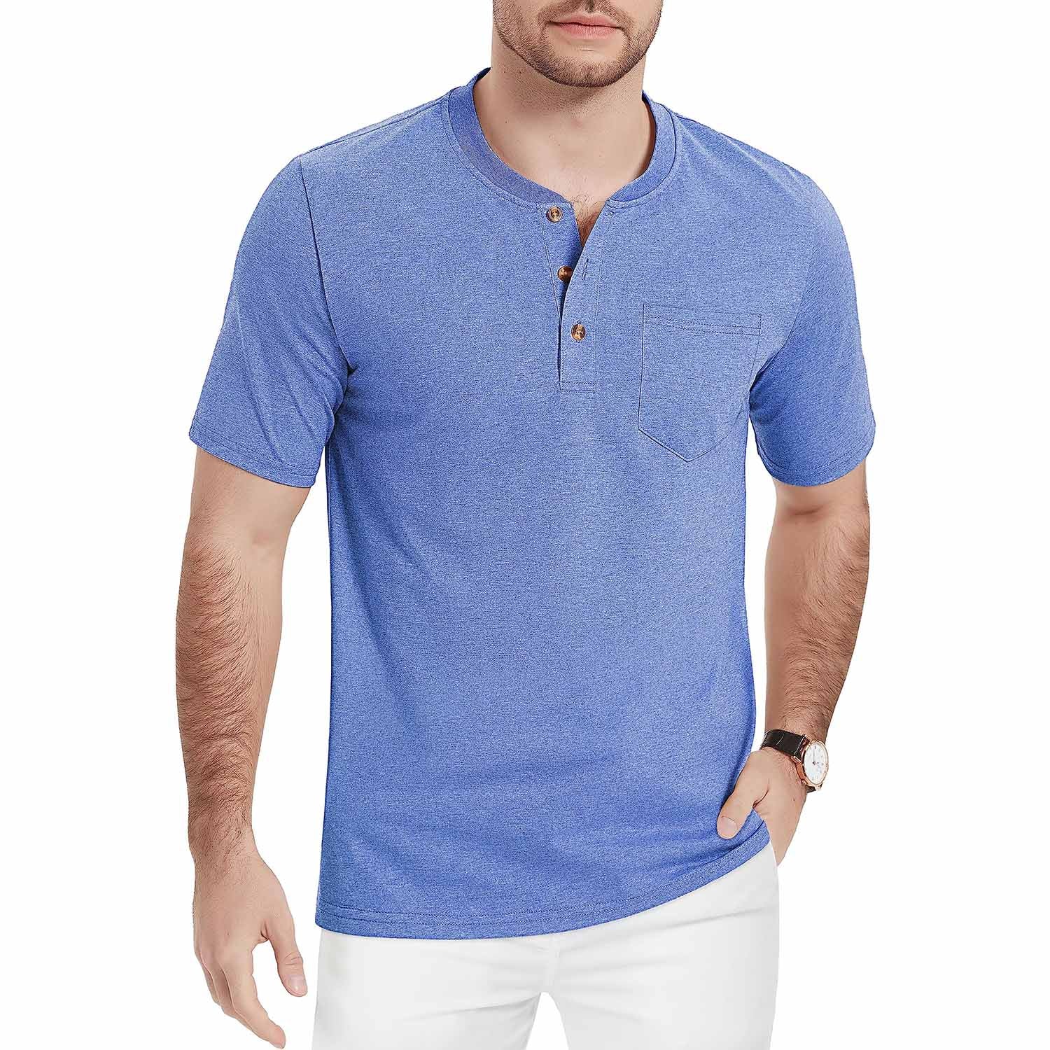 Men's Slim Fit Short Sleeve Sun Protection Henley Shirt - MAGCOMSEN