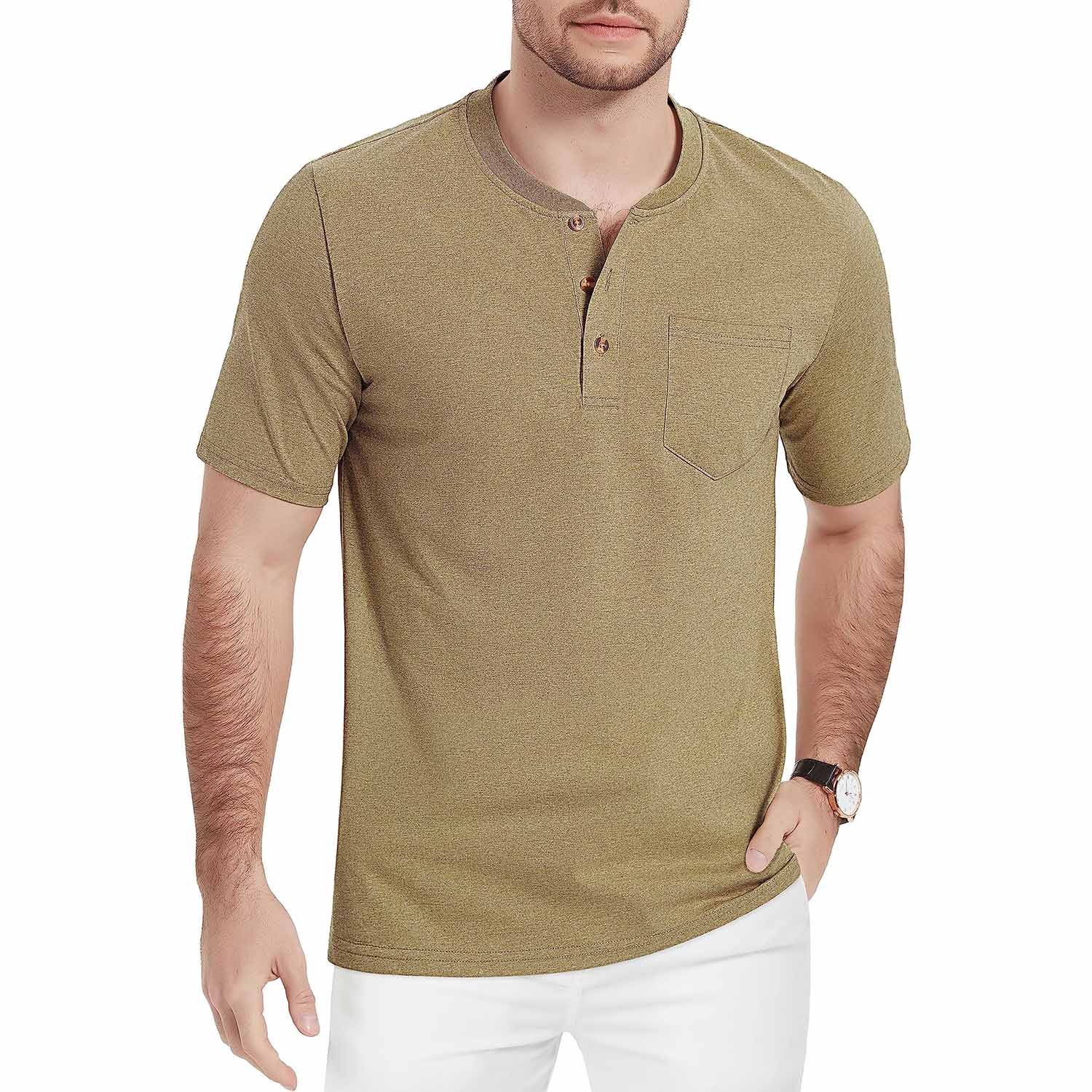 Men's Slim Fit Short Sleeve Sun Protection Henley Shirt - MAGCOMSEN