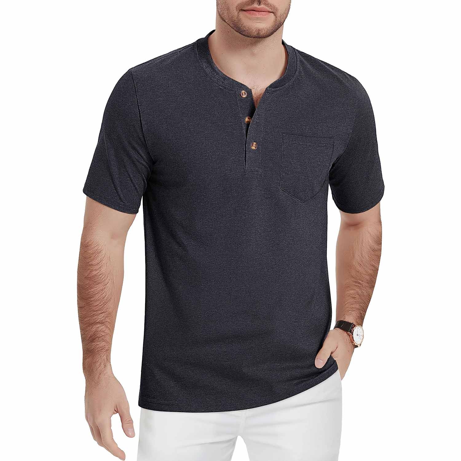 Men's Slim Fit Short Sleeve Sun Protection Henley Shirt - MAGCOMSEN