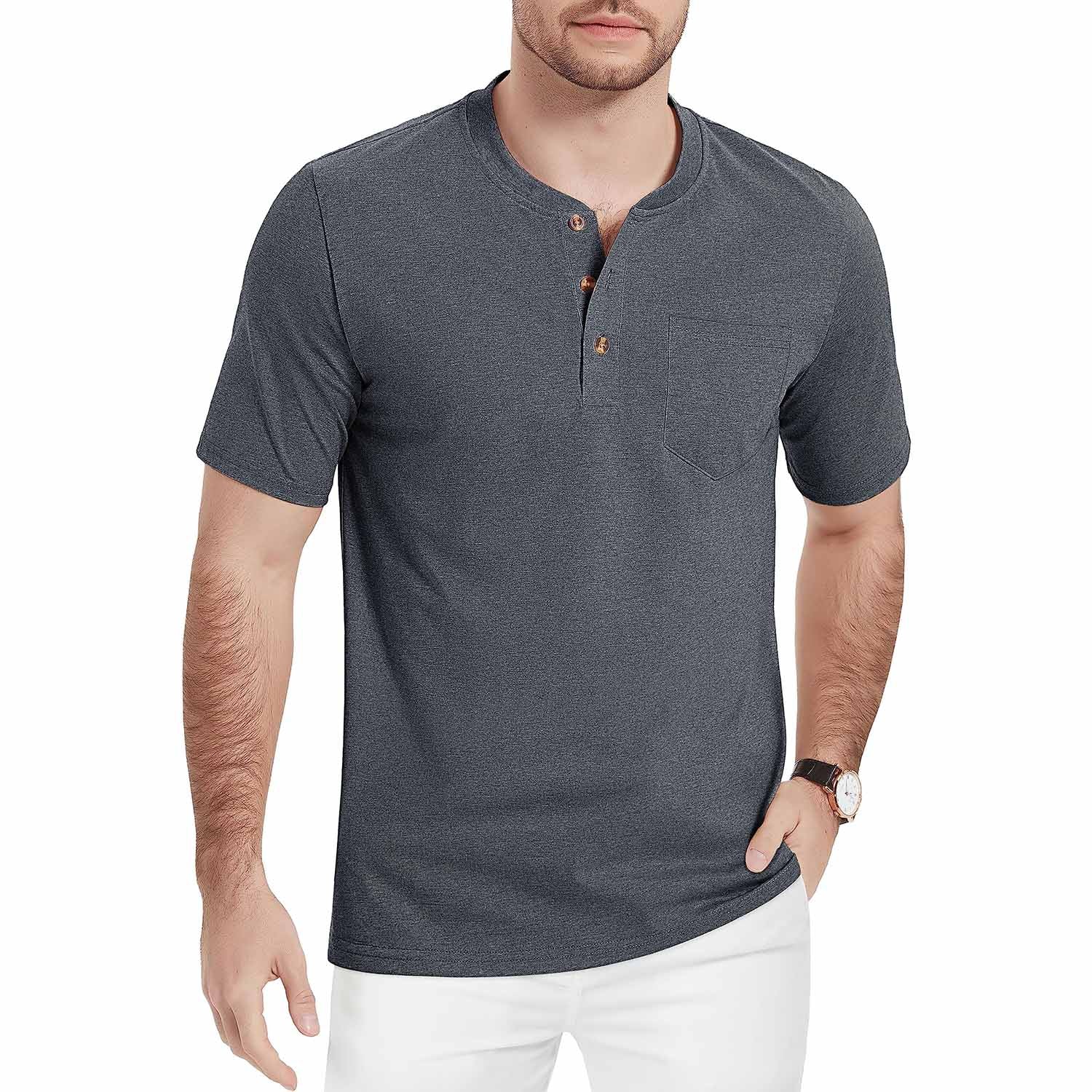 Men's Slim Fit Short Sleeve Sun Protection Henley Shirt - MAGCOMSEN