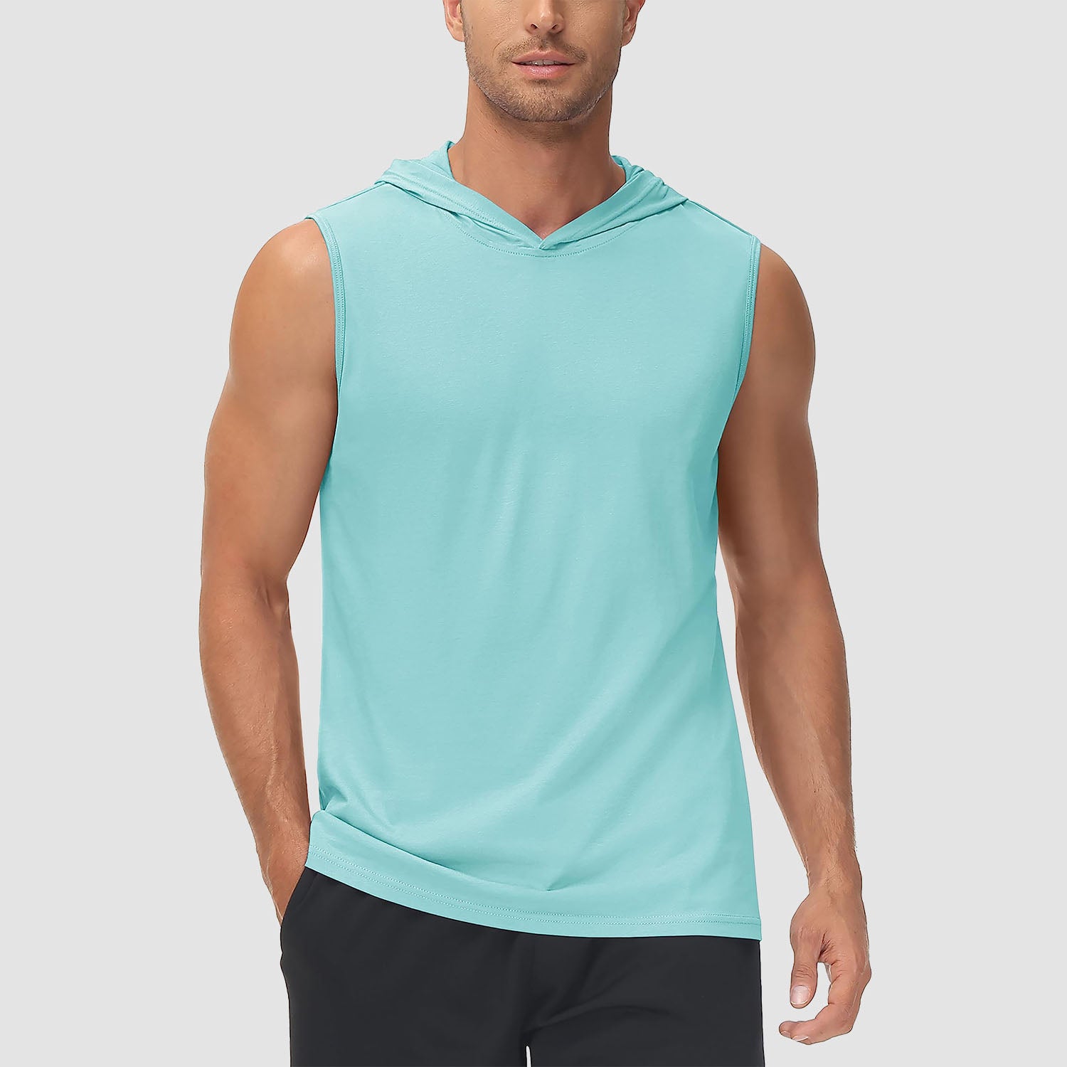 Men's Hooded Tank Sleeveless Sports Dressy Turquoise Tops