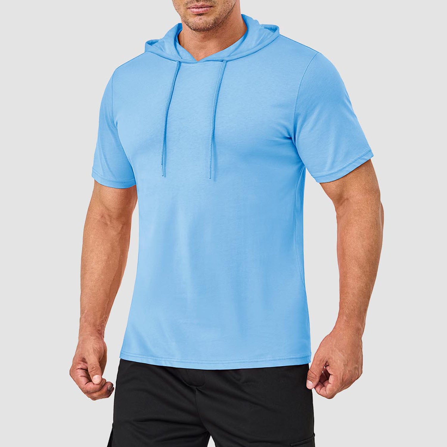 Mens Fashion Athletic Hoodies T-shirt Sport Sweatshirt Solid Color