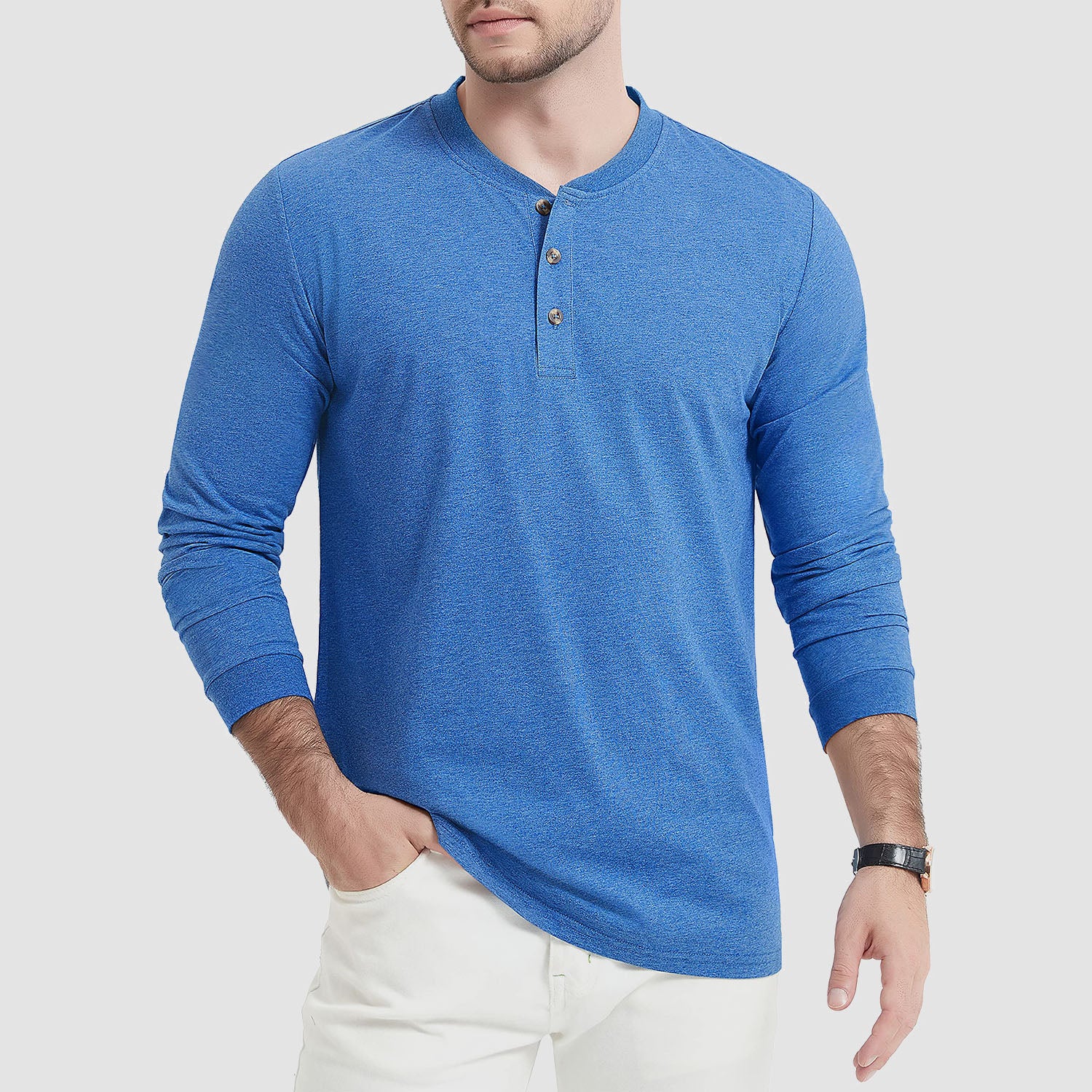 Men's Cotton Long Sleeve Henley Shirt, Casual Work Tee - MAGCOMSEN