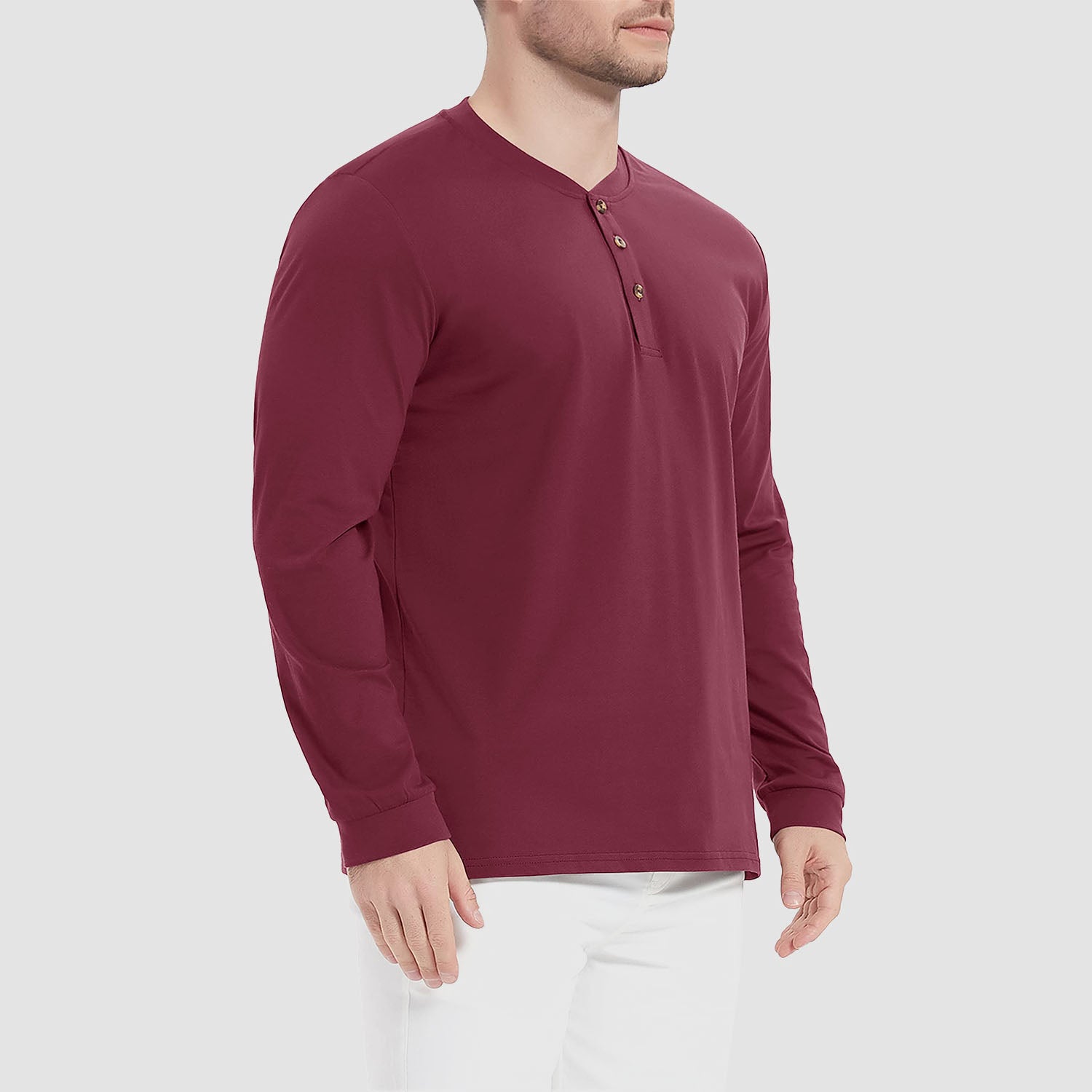 Men's Cotton Long Sleeve Henley Shirt, Casual Work Tee - MAGCOMSEN