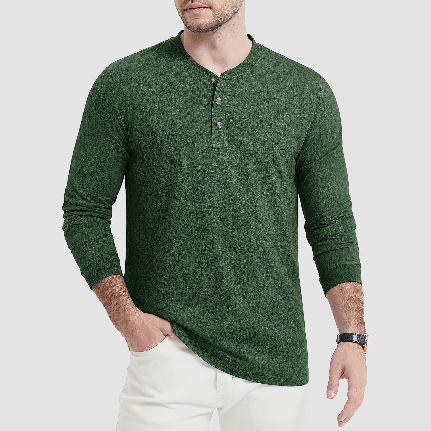 Men's Cotton Long Sleeve Henley Shirt, Casual Work Tee - MAGCOMSEN